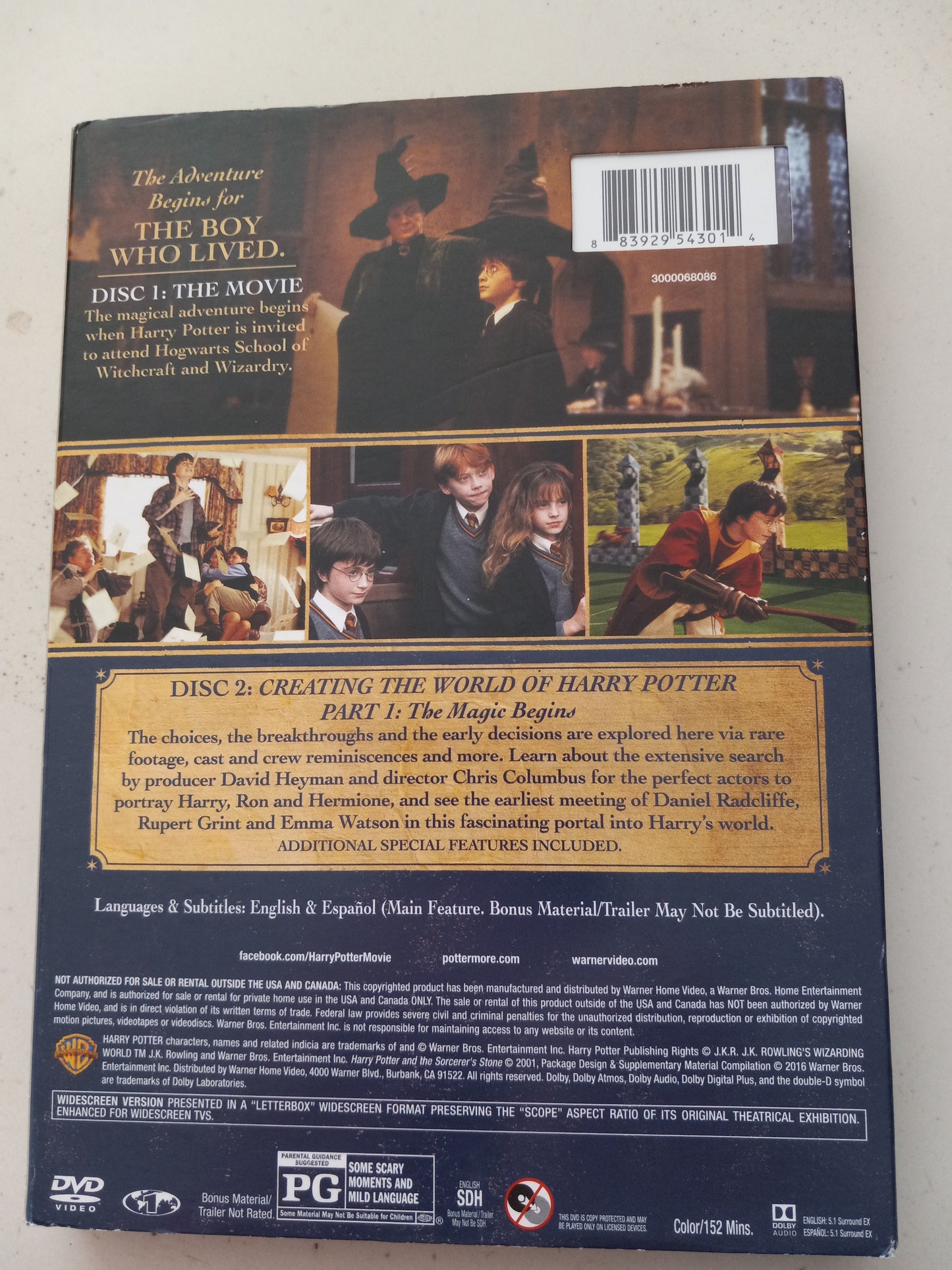 Harry Potter And The Sorcerers Stone, 2 Disc Special Ed, DVD Movie, Widescreen, Rated PG, USED