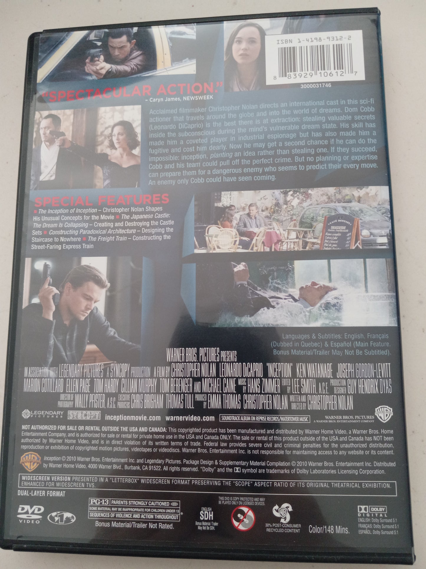 Inception, DVD Movie, Widescreen, Rated PG-13, USED