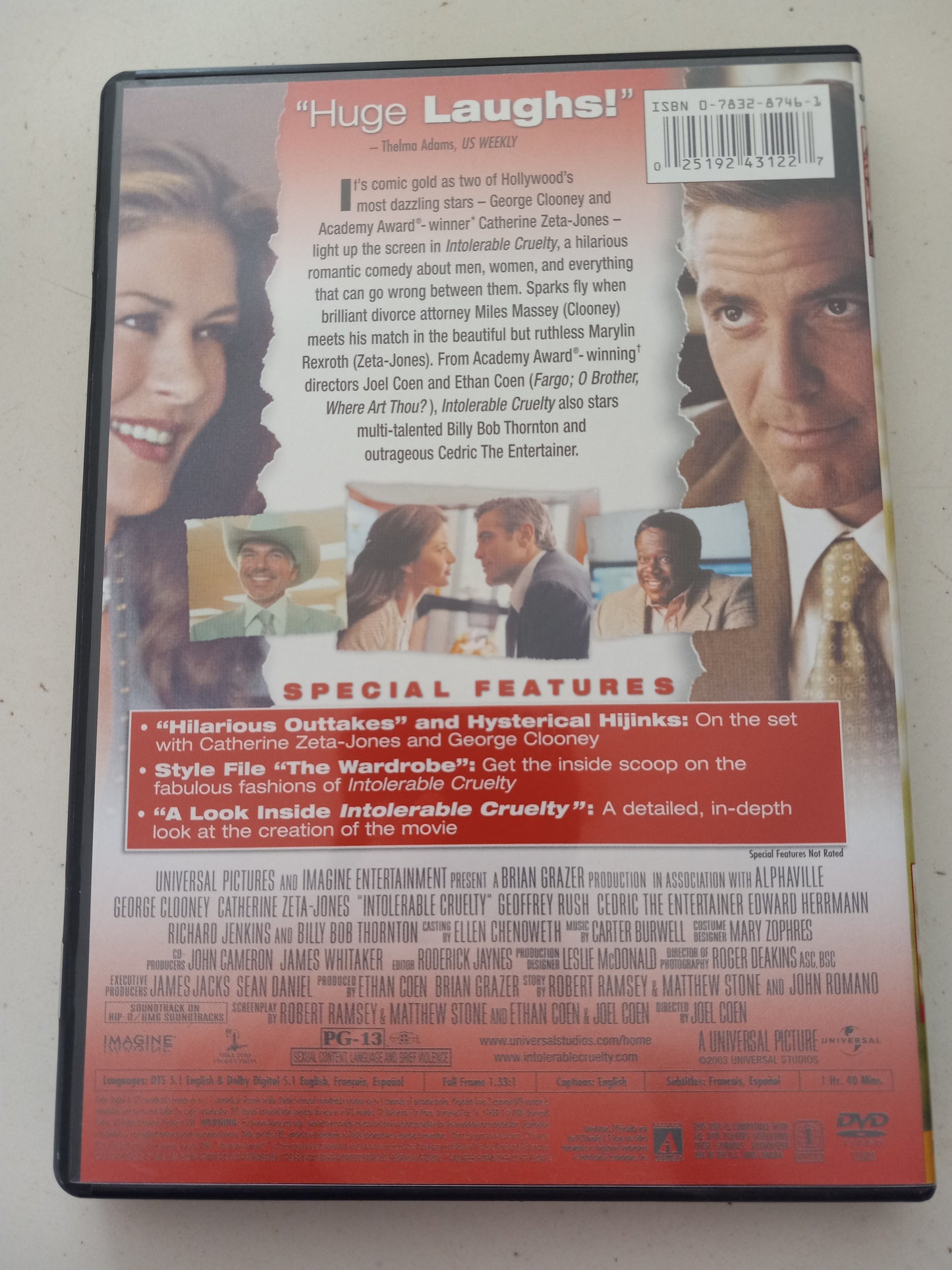 Intolerable Cruelty, DVD Movie, Fullscreen, Rated PG, USED