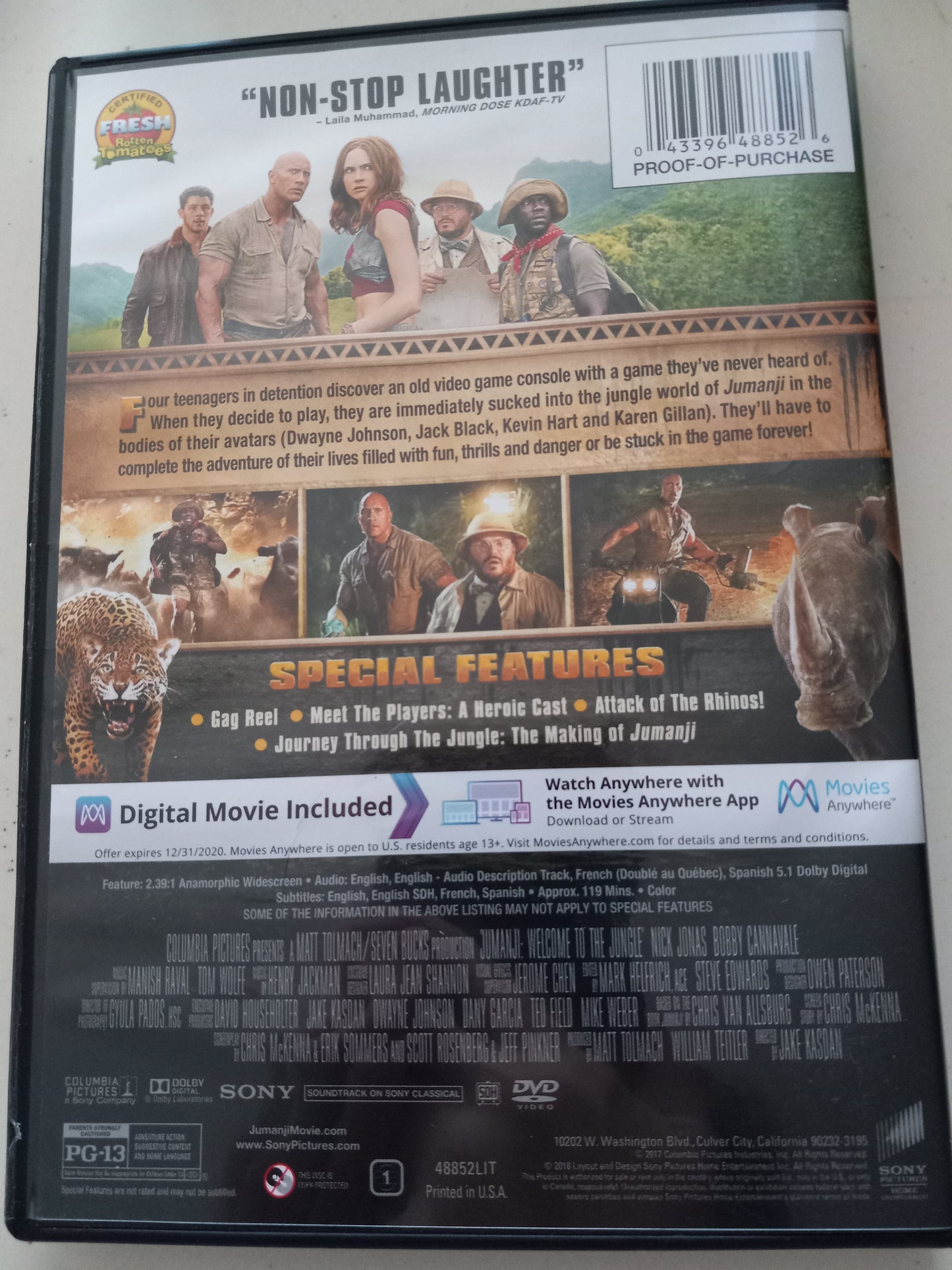 Jumanji Welcome To The Jungle, DVD Movie, Widescreen, Rated PG-13, USED