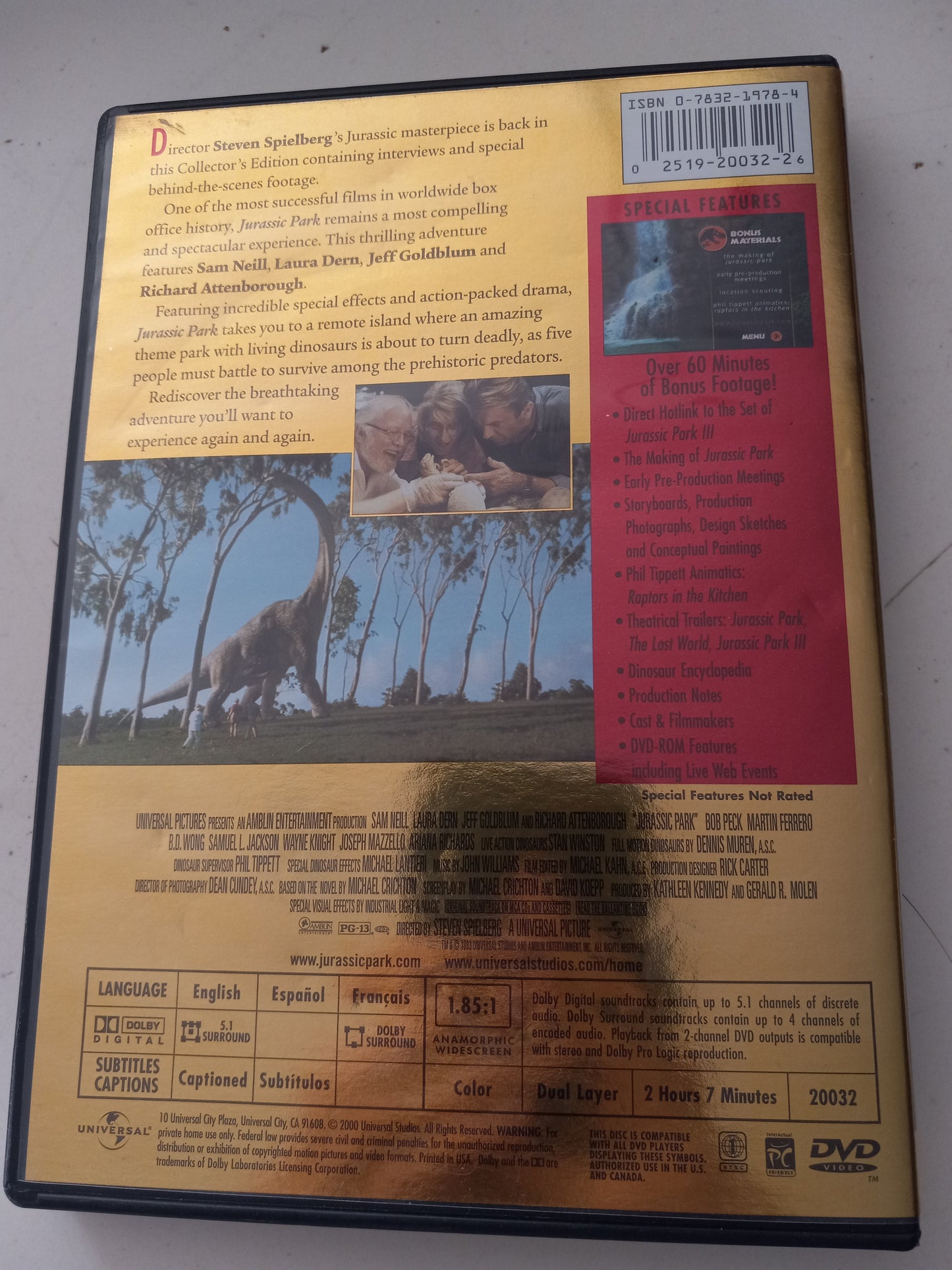 Jurassic Park, Collector's Edition, DVD Movie, Widescreen, Rated PG-13, USED