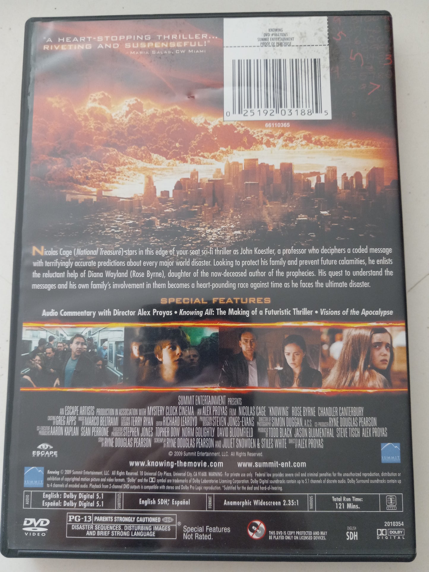 Knowing, DVD Movie, Widescreen, Rated PG-13, USED