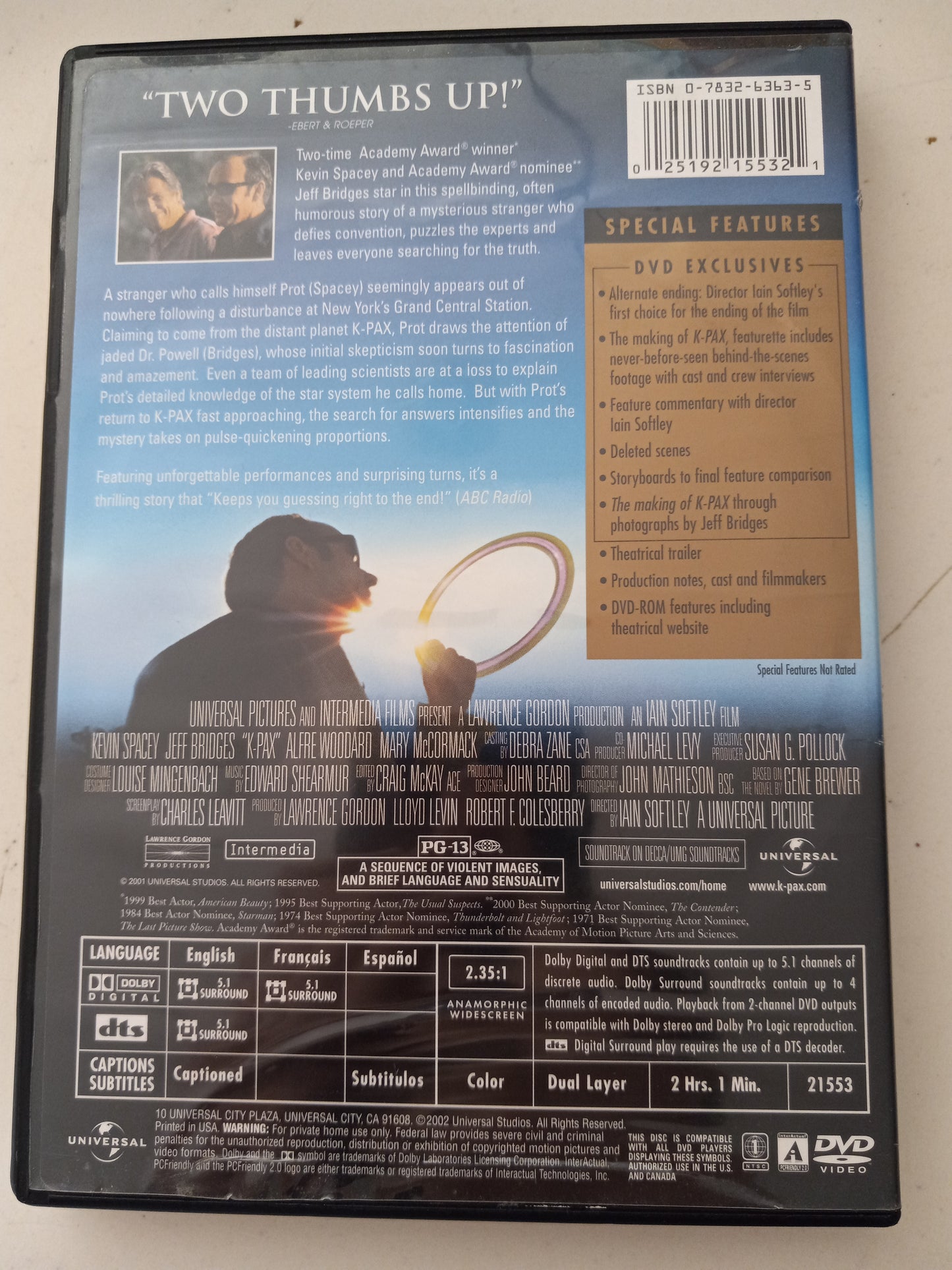 K-Pax, Collector's Edition, DVD Movie, Widescreen, Rated PG-13, USED
