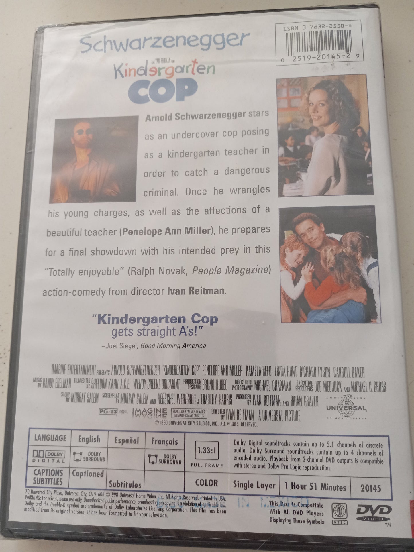 Kindergarten Cop, DVD Movie, Fullscreen, Rated PG-13, NEW