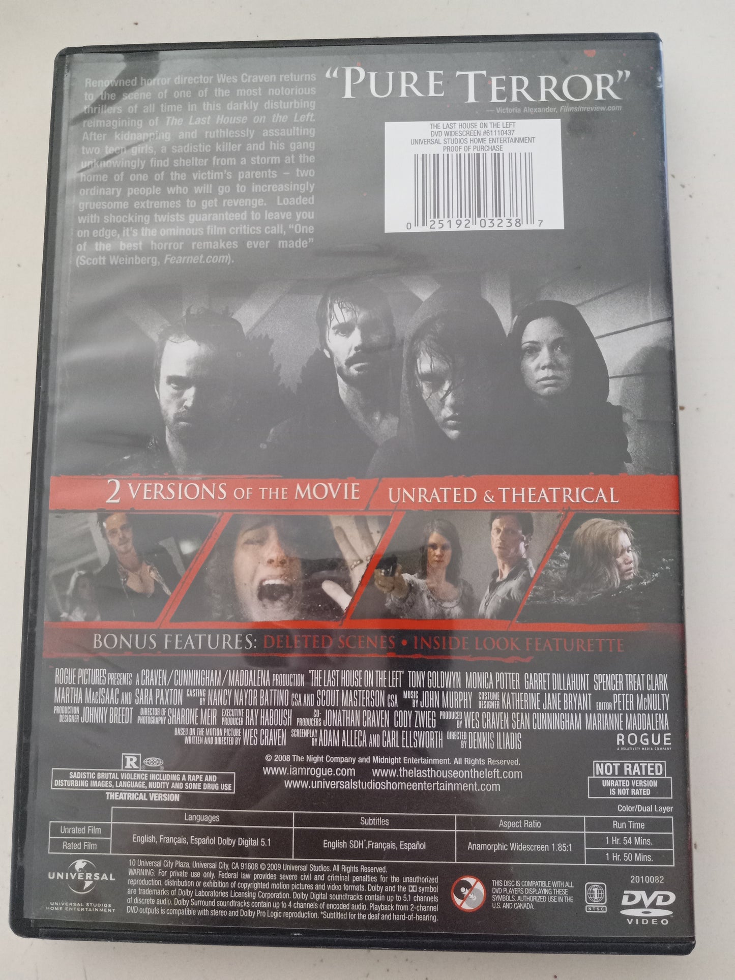 The Last House On The Left, DVD Movie, Tony Goldwin Widescreen, Not Rated, USED
