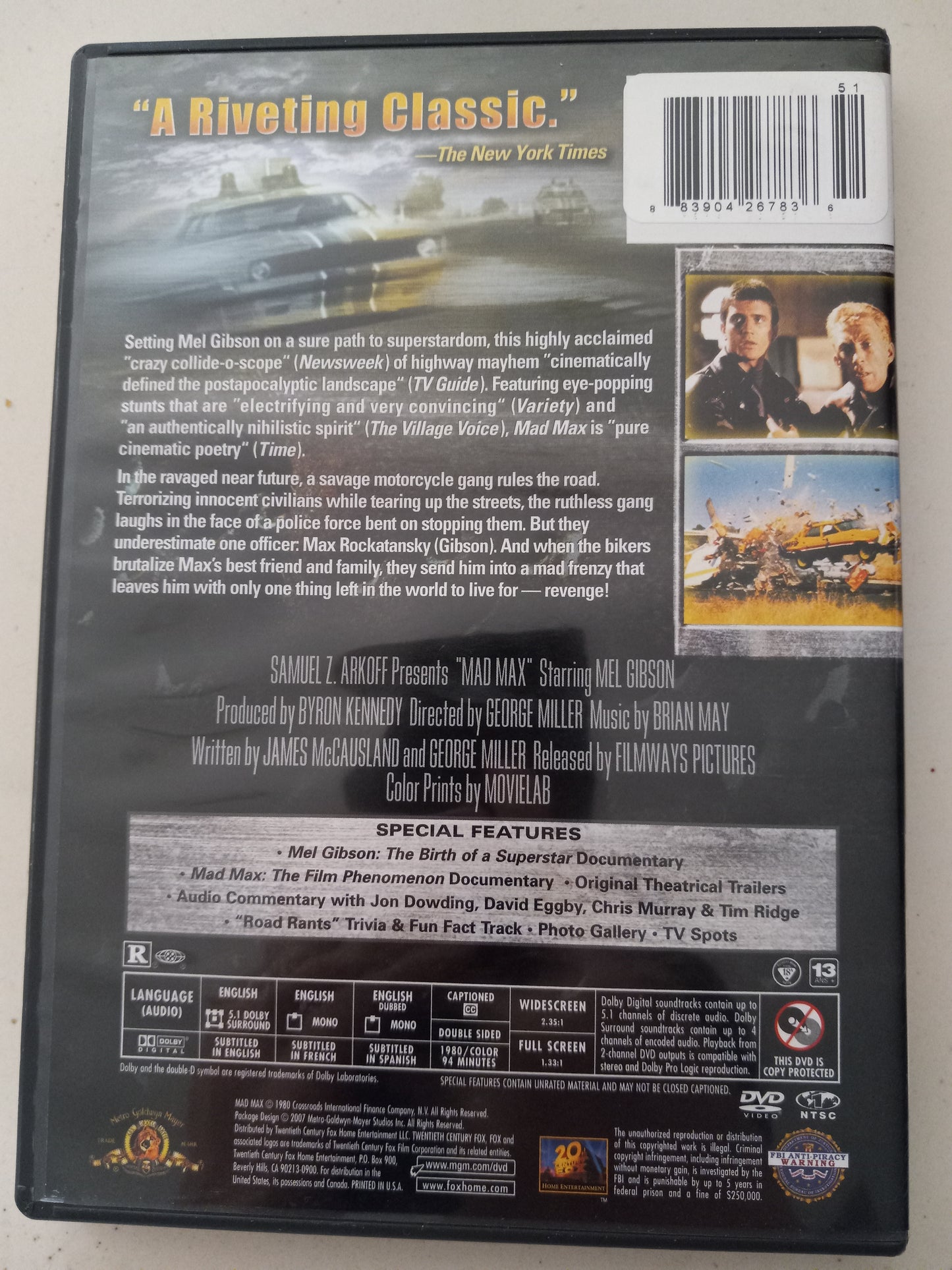 Mad Max, DVD Movie, Mel Gibson Widescreen & Fullscreen, Rated R, USED