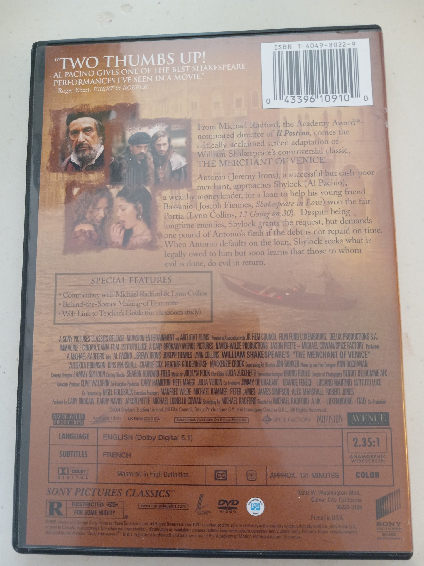 The Merchant Of Venice, DVD Movie, Widescreen, Rated R, USED