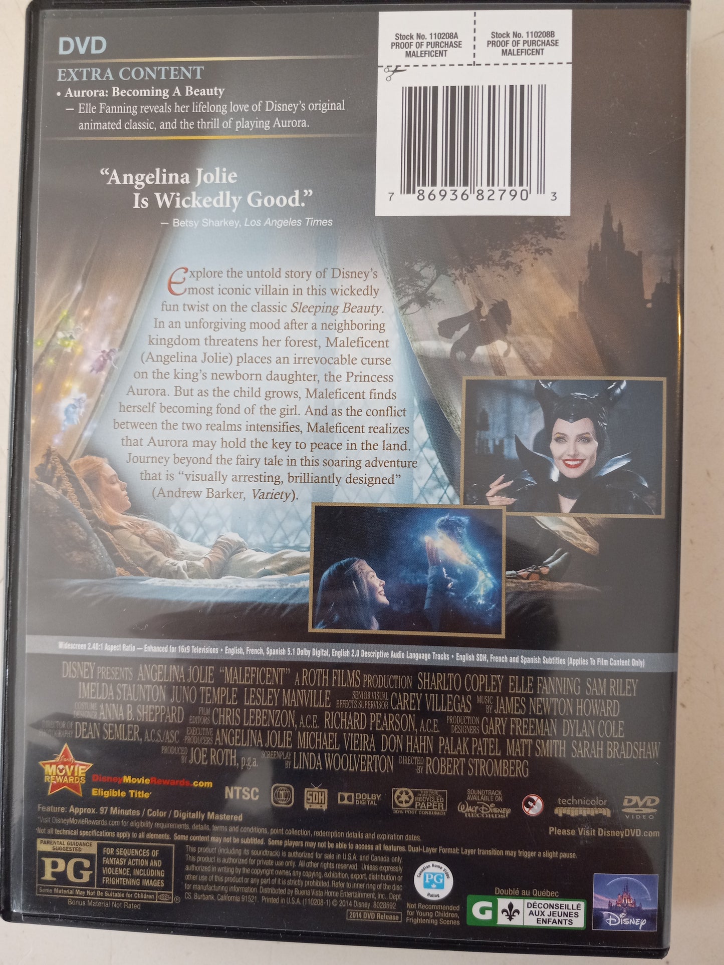Maleficent, DVD Movie, Widescreen, Rated PG, USED