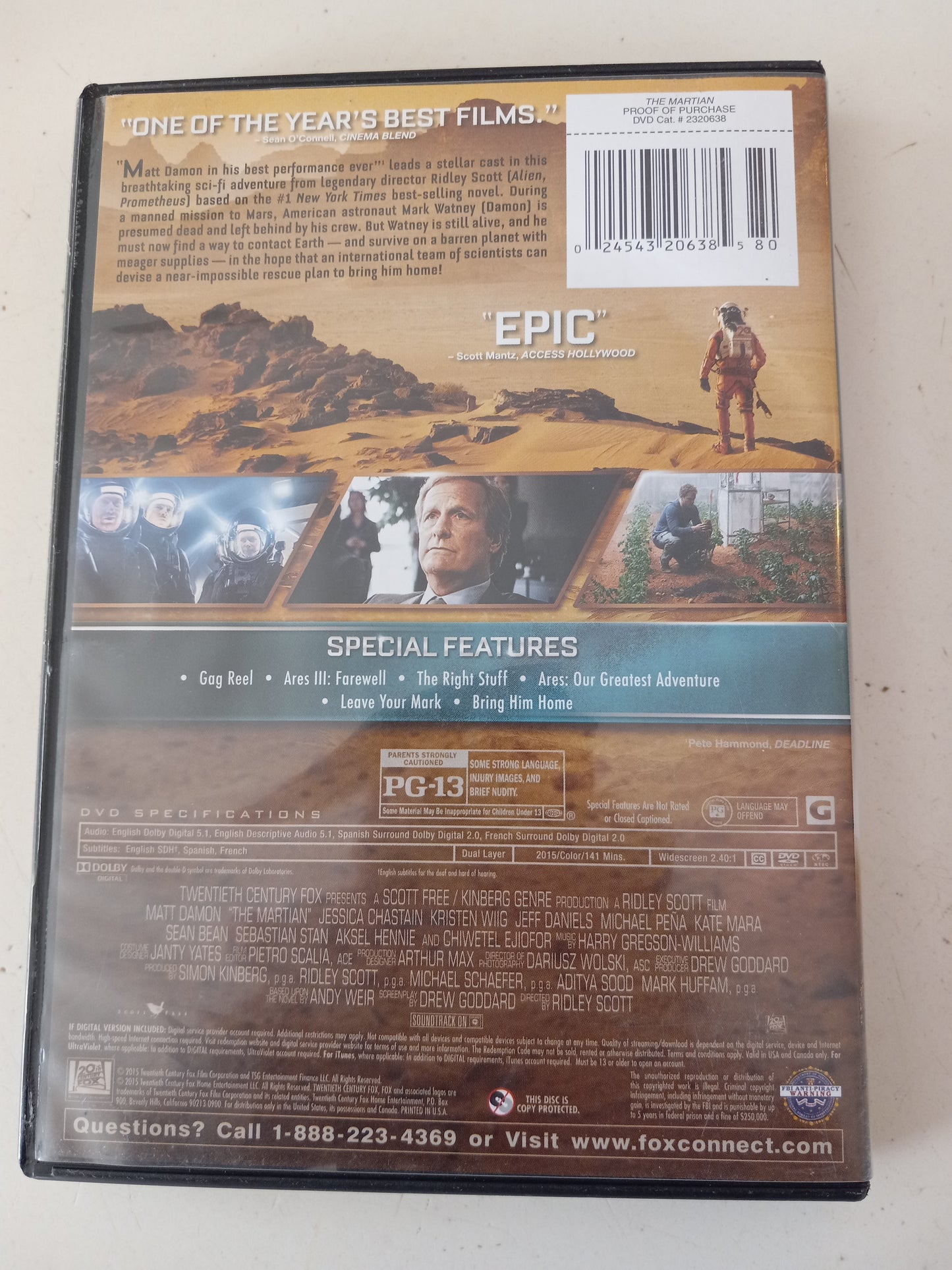 The Martian, DVD Movie, Widescreen, Rated PG-13, USED