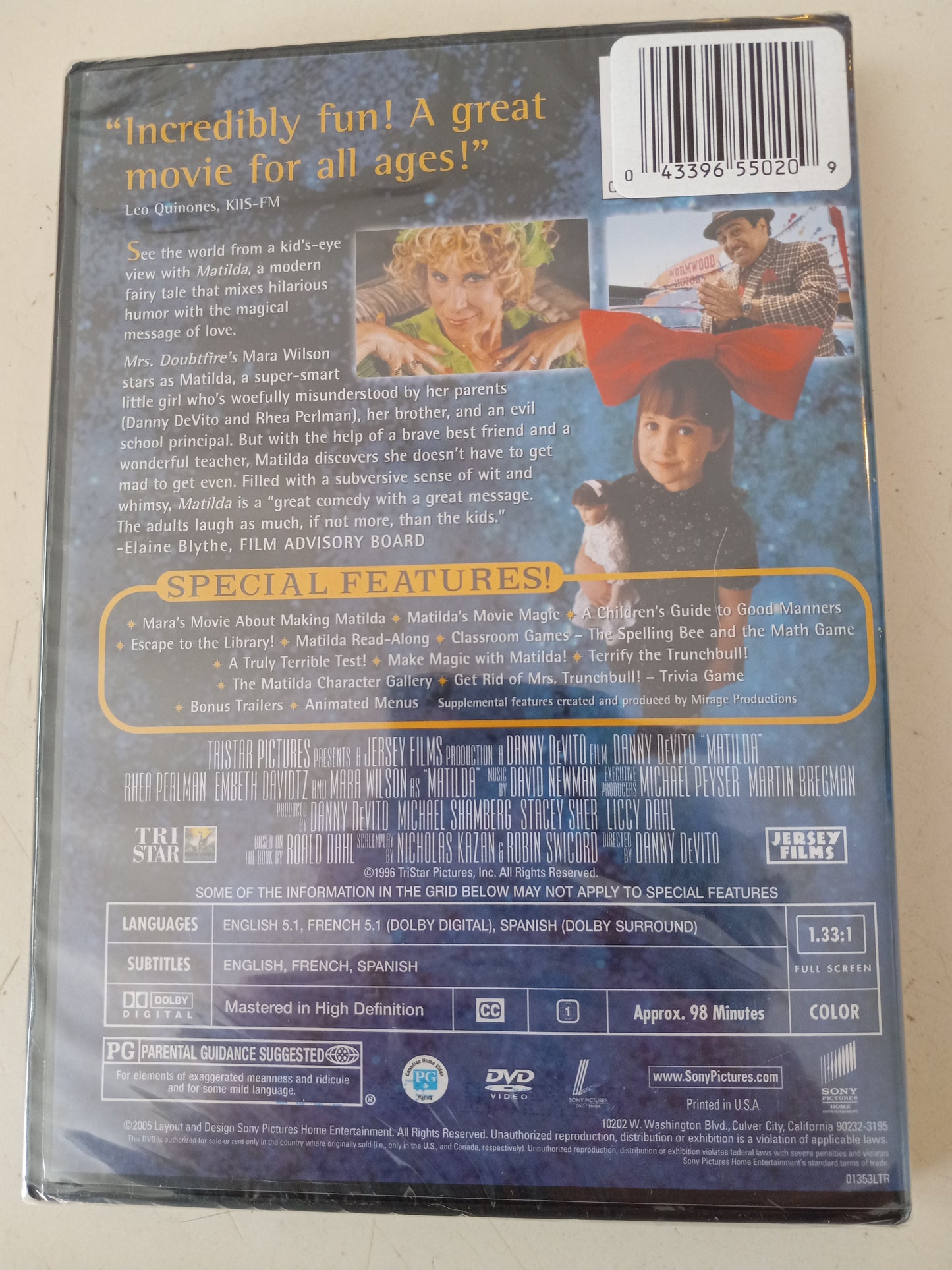 Matilda, DVD Movie, Fullscreen, Rated PG, NEW