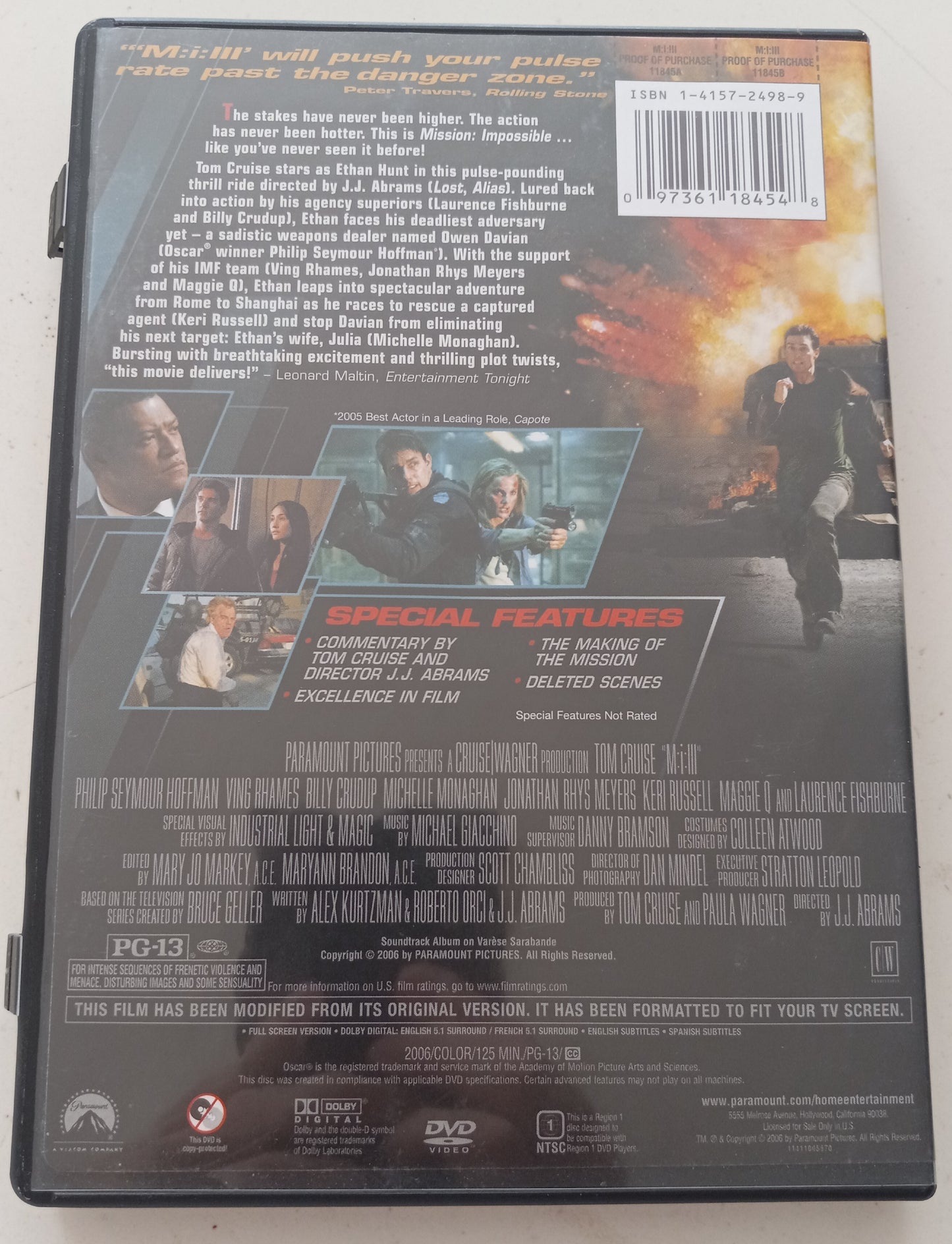 M:I:III, Mission Impossible III, DVD Movie, Tom Cruise Widescreen/Fullscreen, Rated PG-13, USED