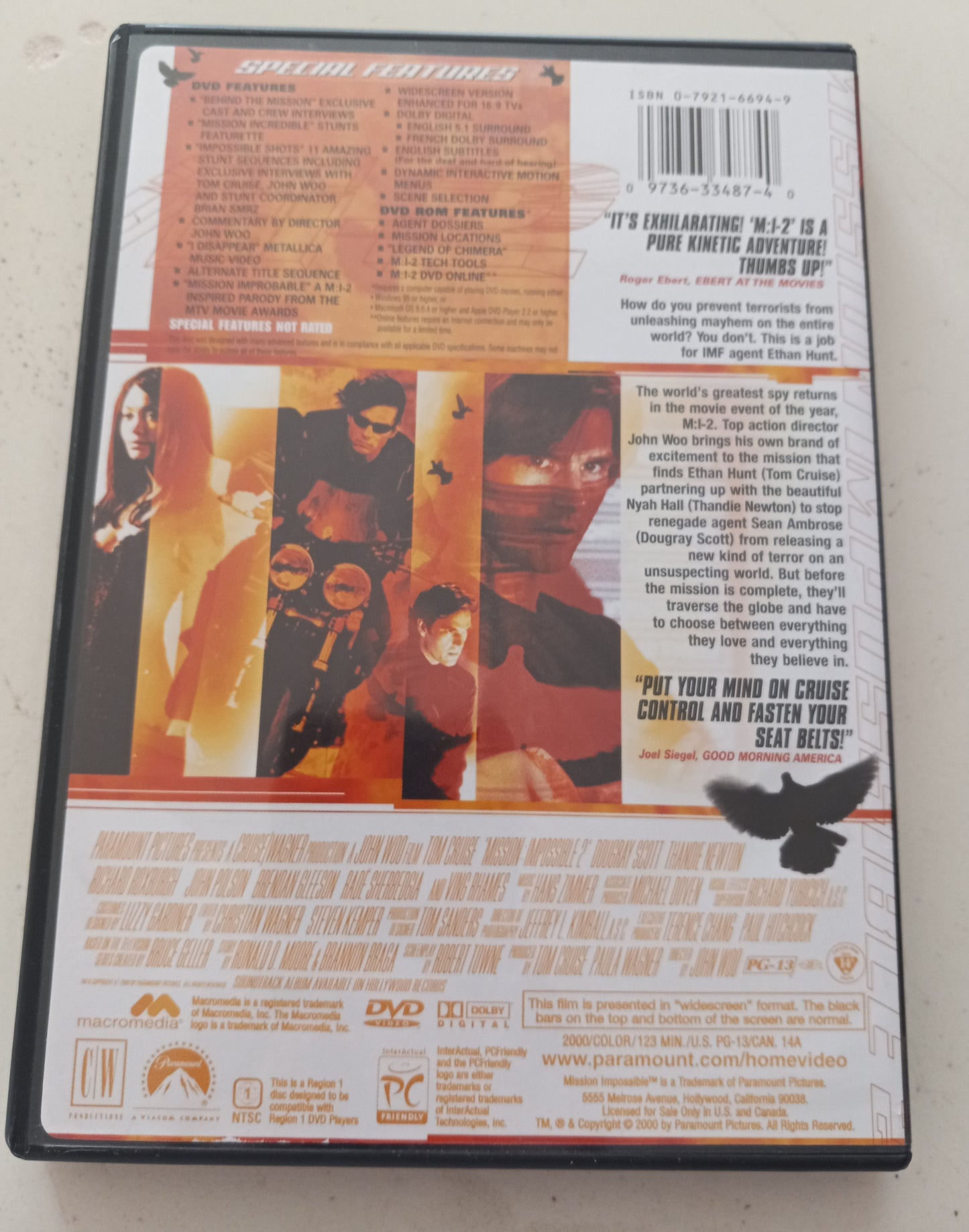 M:I-2, Mission Impossible II, DVD Movie Tom Cruise Widescreen, Rated PG-13, USED