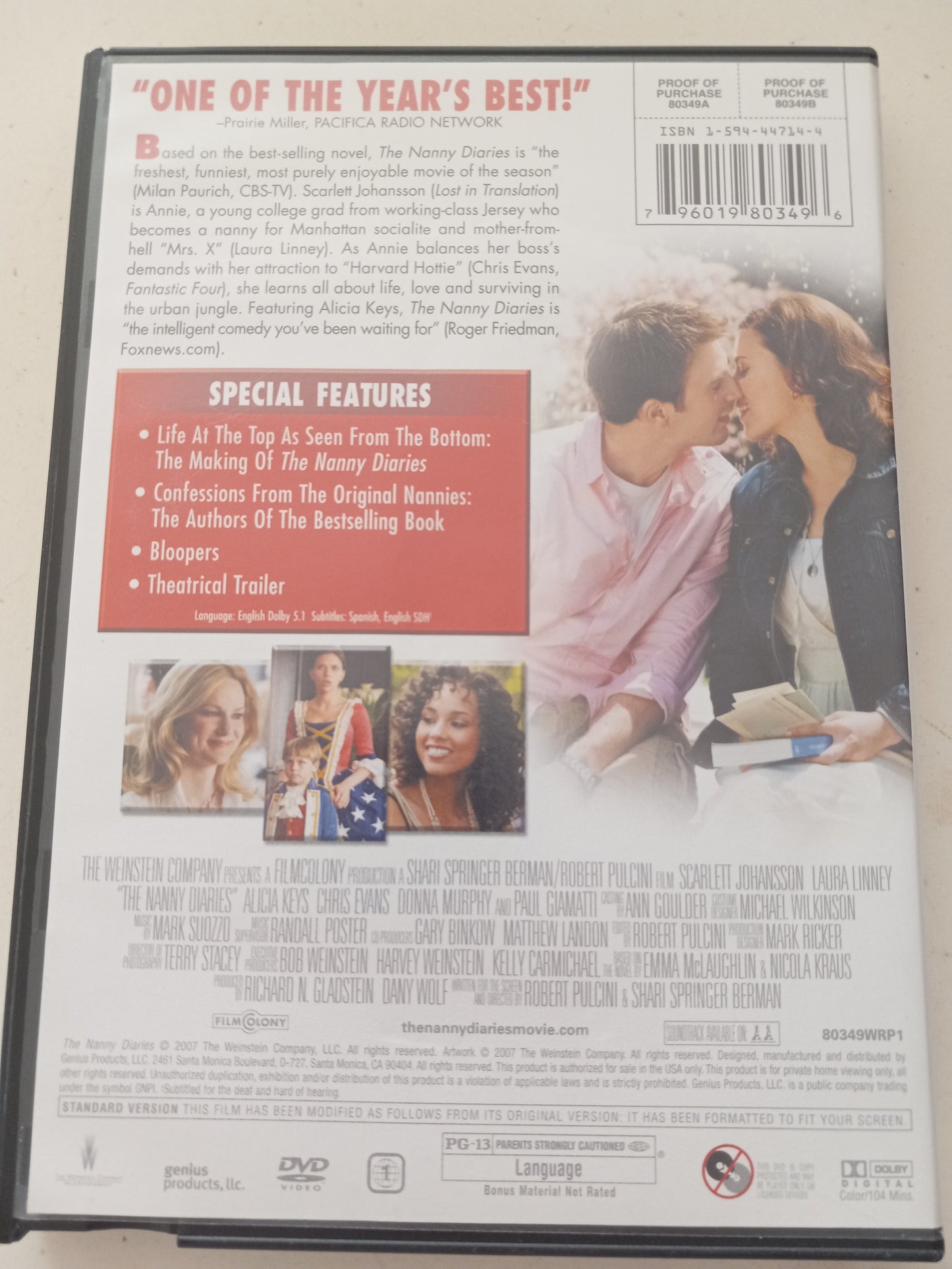 Nanny Diaries, DVD Movie Scarlett Johansson Widescreen/Fullscreen, Rated PG-13, USED