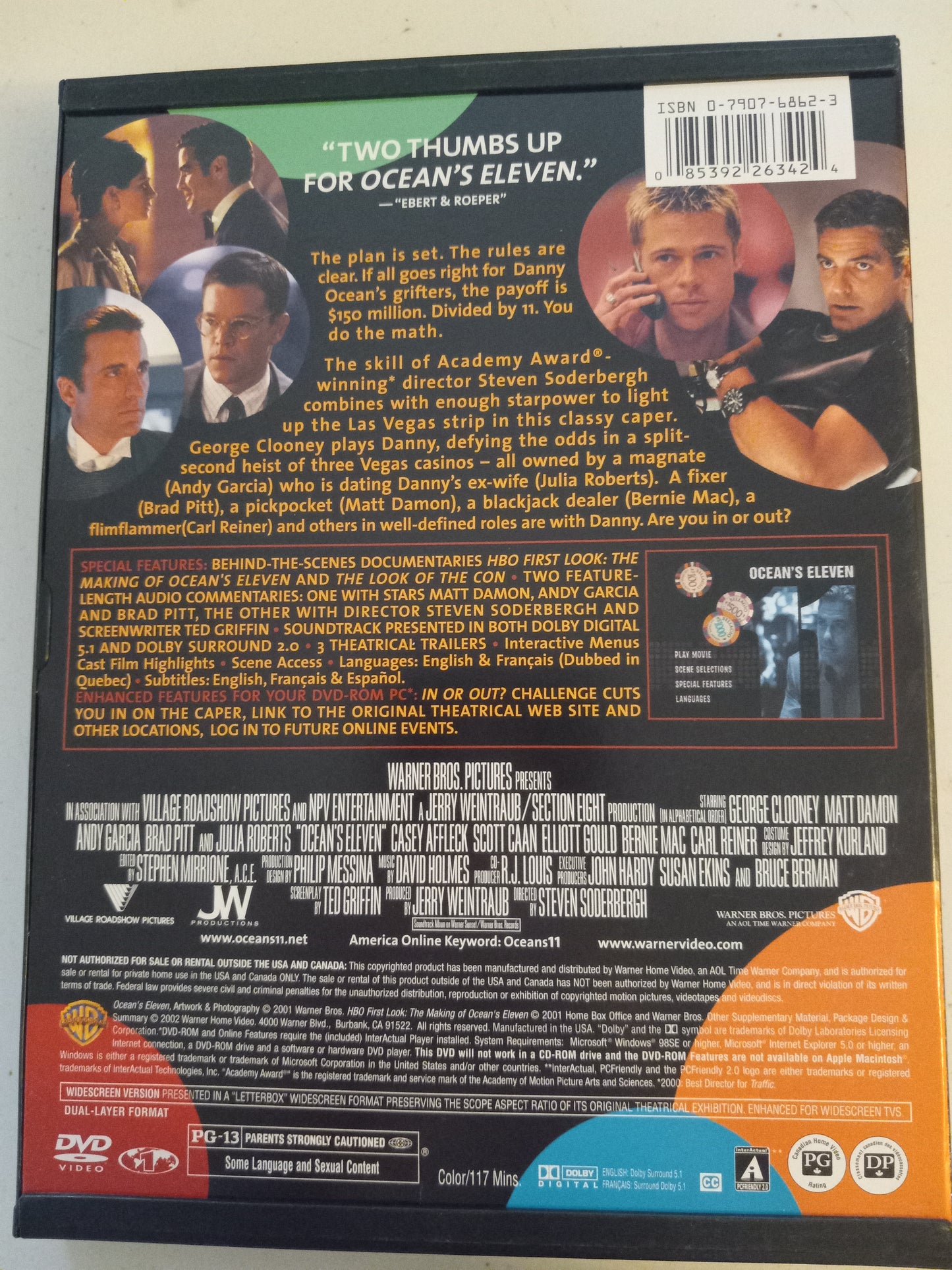 Ocean's Eleven, DVD Movie, George Clooney Fullscreen/Widescreen, Rated PG-13, USED