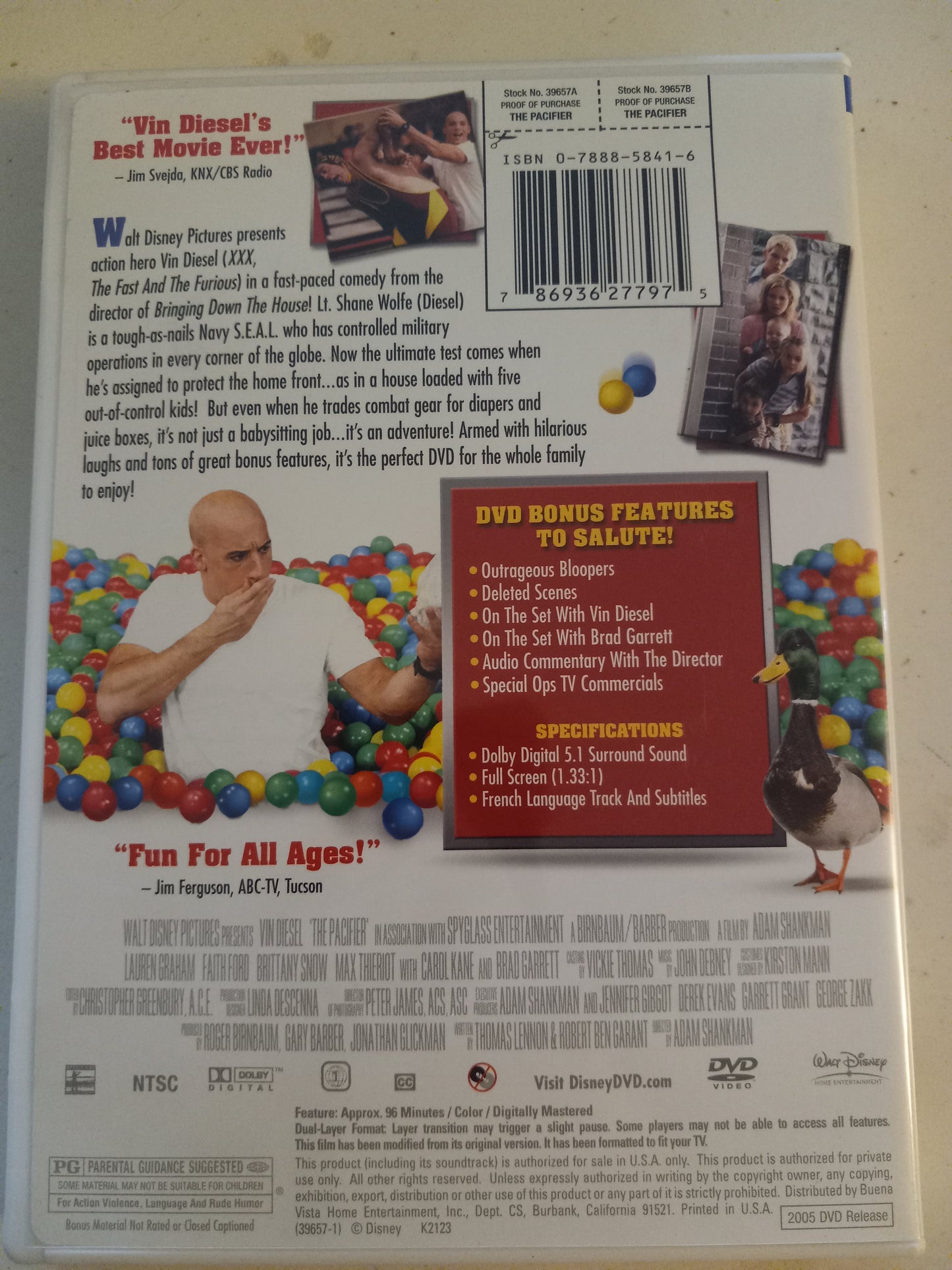 Vin Diesel Is The Pacifier, DVD Movie, Fullscreen, Rated PG, USED