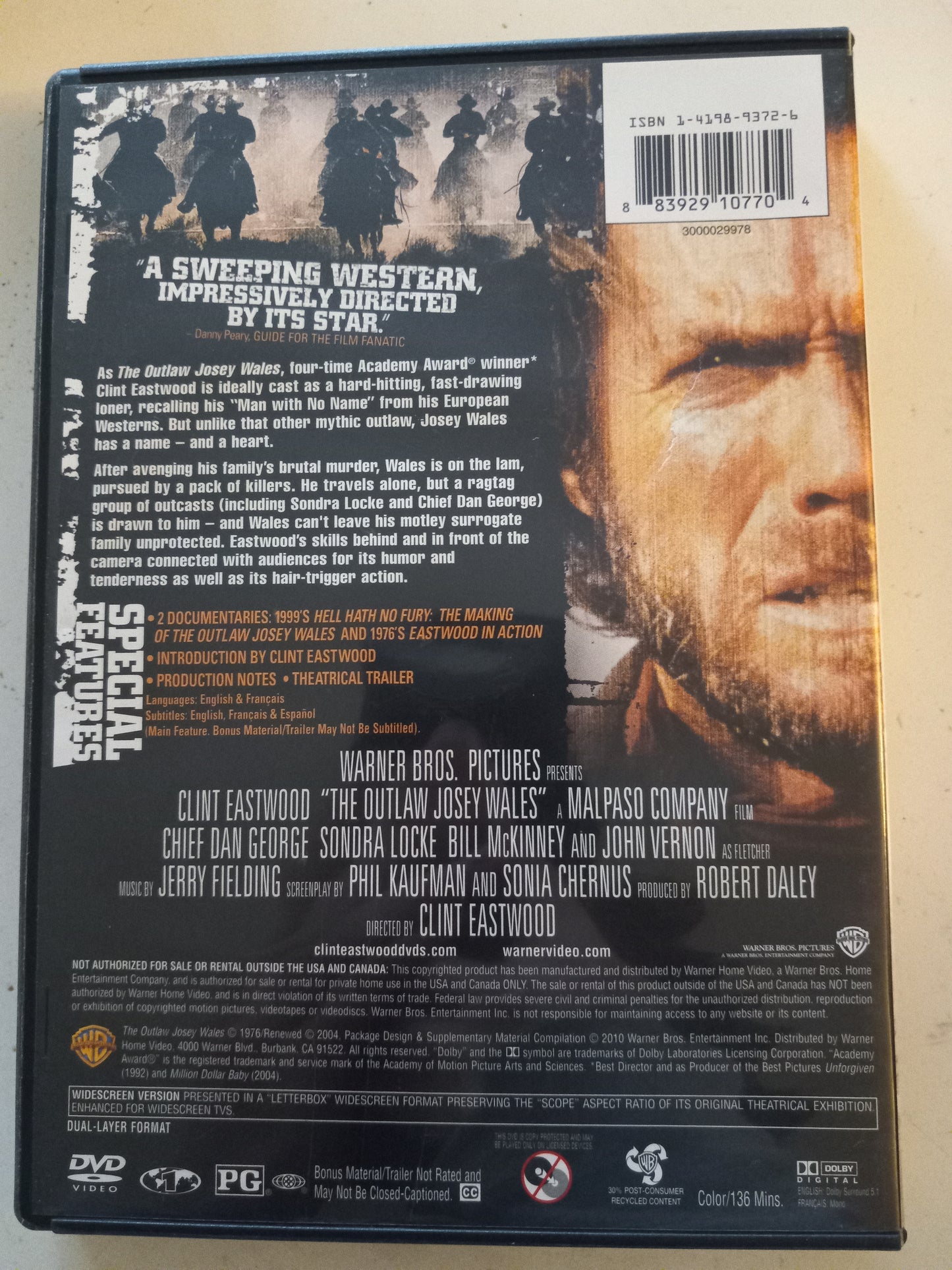 The Outlaw Josey Wales, DVD Movie, Clint Eastwood Widescreen, Rated PG, NEW/USED