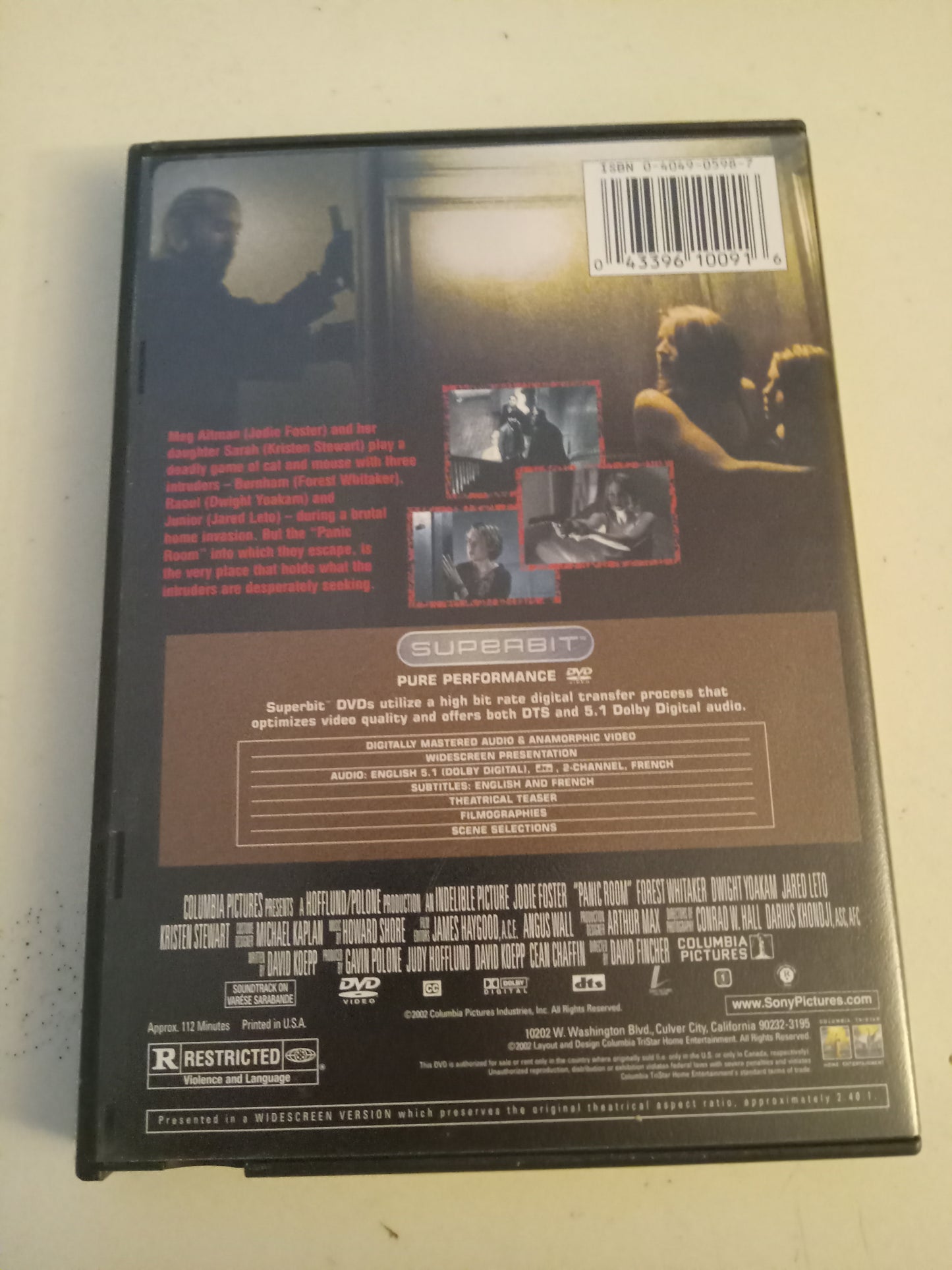 Panic Room, DVD Movie, Jodie Foster Widescreen, Rated R, USED