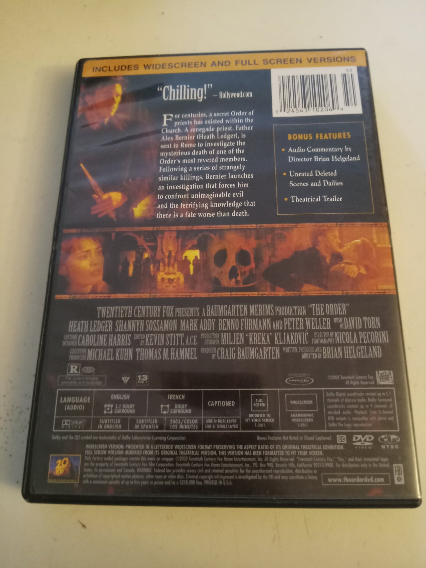 The Order, DVD Movie, Heath Ledger Widescreen, Rated R, USED
