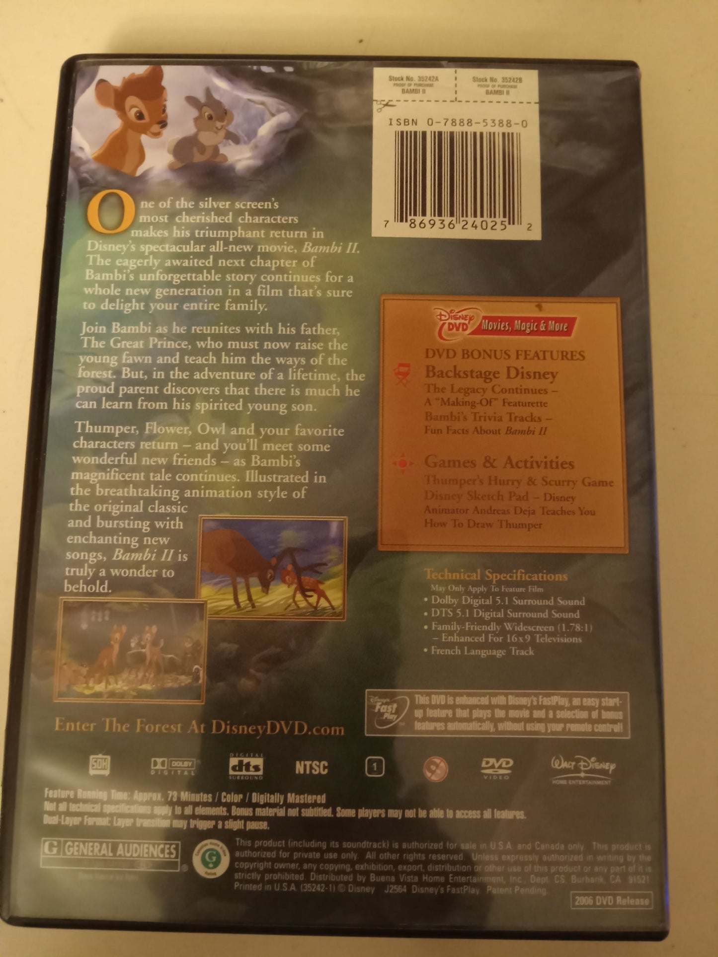 Bambi II 2, Animated Disney DVD Movie, Rated G, Widescreen, NEW/USED