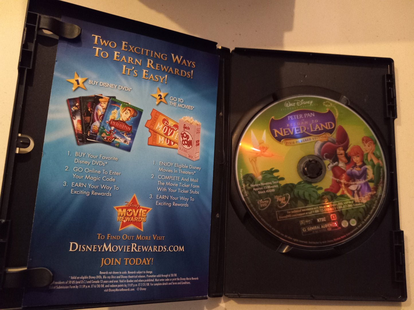 Peter Pan in Return To Never Land, Pixie Powered Ed. DVD Movie, Widescreen, Rated G, USED