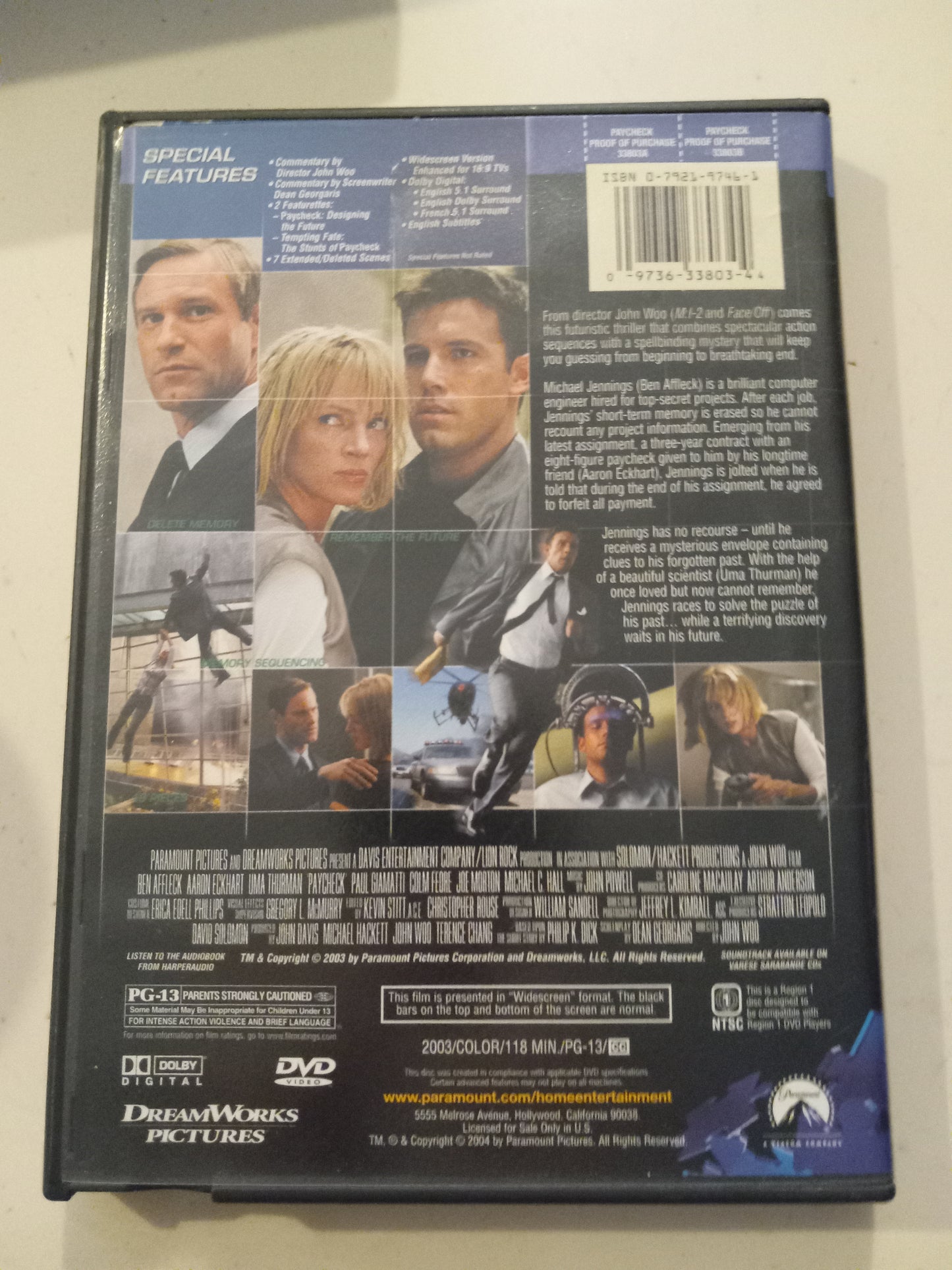 Paycheck, DVD Movie, Widescreen, Rated PG-13, USED