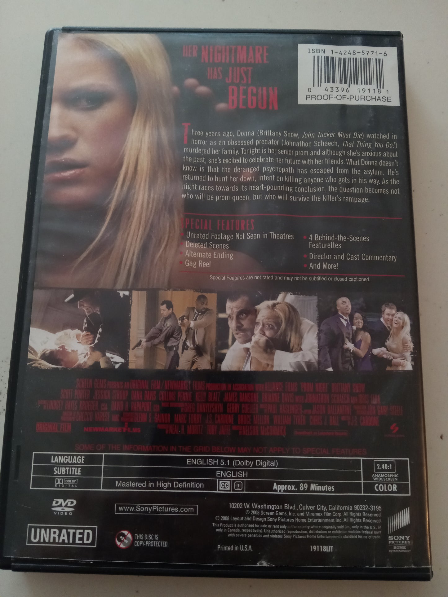 Prom Night DVD Movie, Widescreen, Not Rated, USED