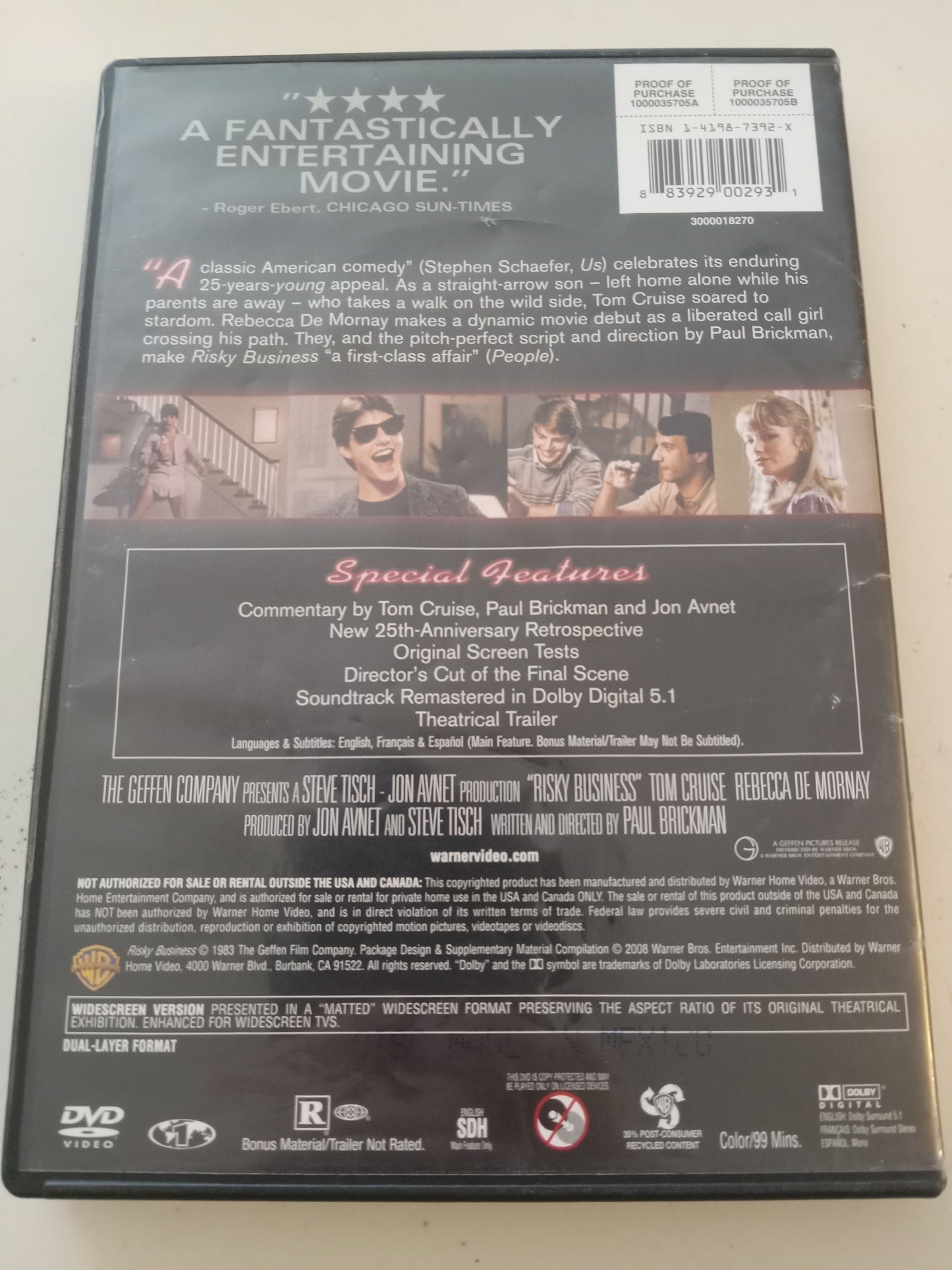 Risky Business, DVD Movie, Rated R, Widescreen, USED
