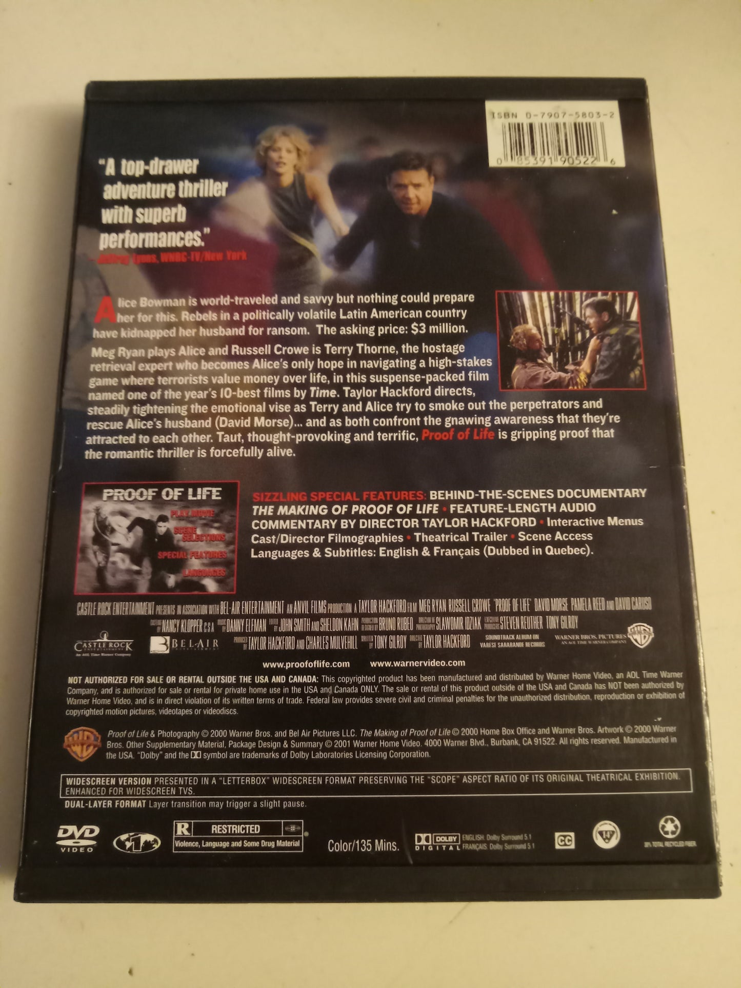 Proof Of Life, DVD Movie, Rated R, Widescreen, USED