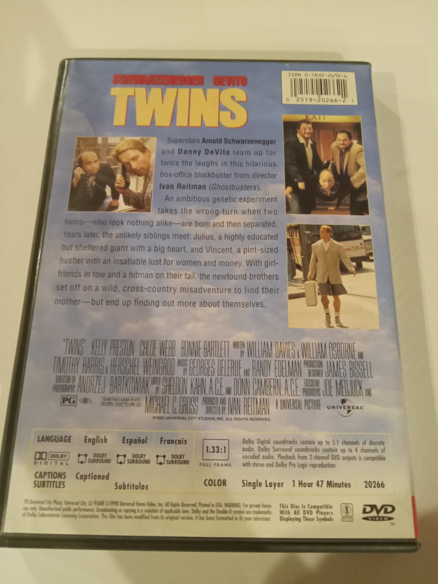 Twins DVD Movie, Widescreen Rated PG, USED
