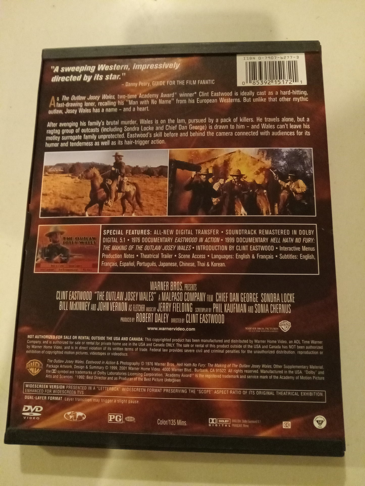 The Outlaw Josey Wales, DVD Movie, Clint Eastwood Widescreen, Rated PG, NEW/USED