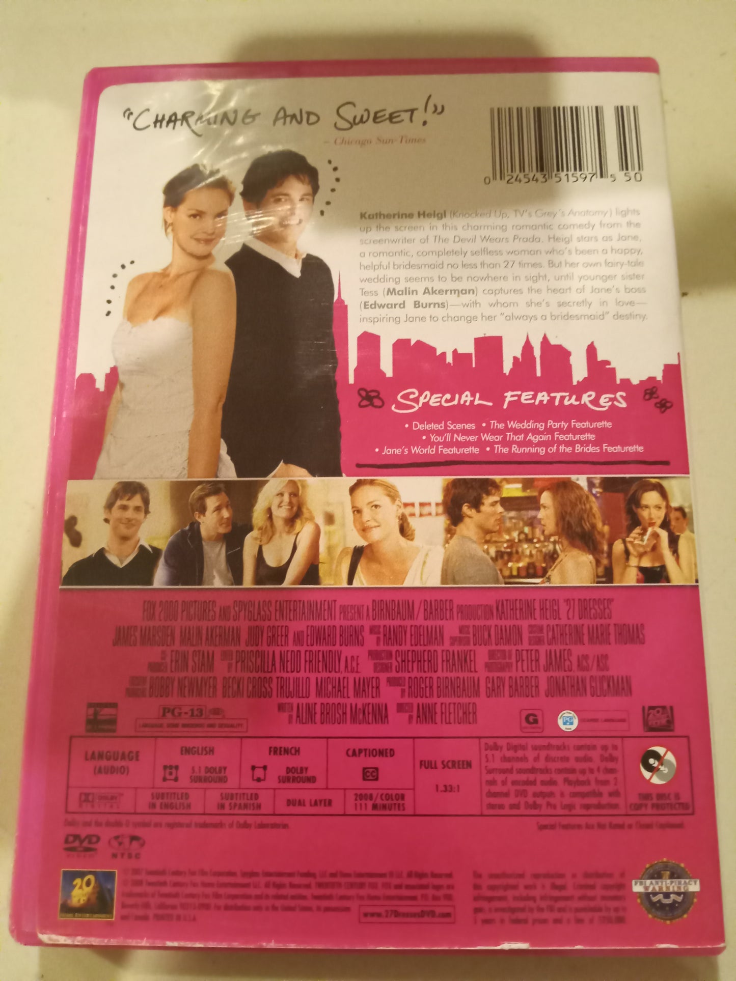 27 Dresses, DVD Movie, Fullscreen, Rated PG-13, USED