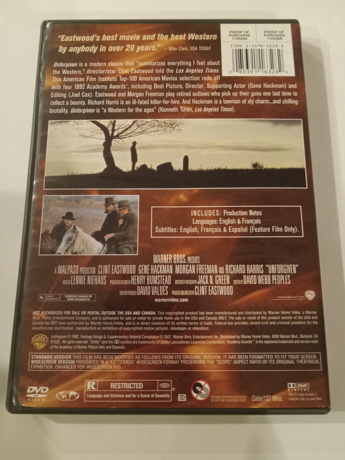 Unforgiven, DVD Movie, Clint Eastwood Widescreen, Rated R, NEW/USED