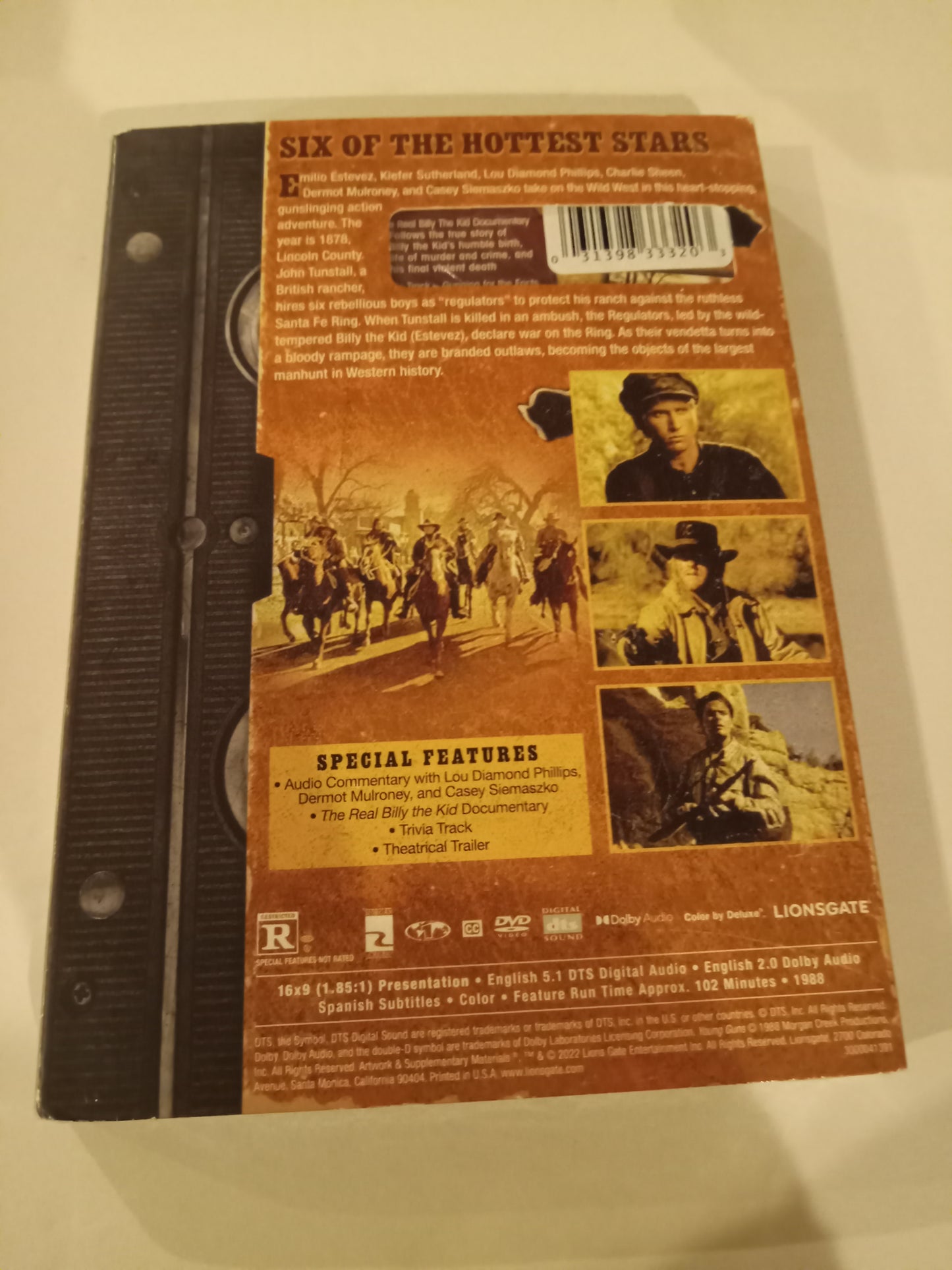 Young Guns, Exclusive Retro VHS Slip Cover/Special Ed. DVD Movie, Emilio Estevez Widescreen, Rated R, NEW/USED