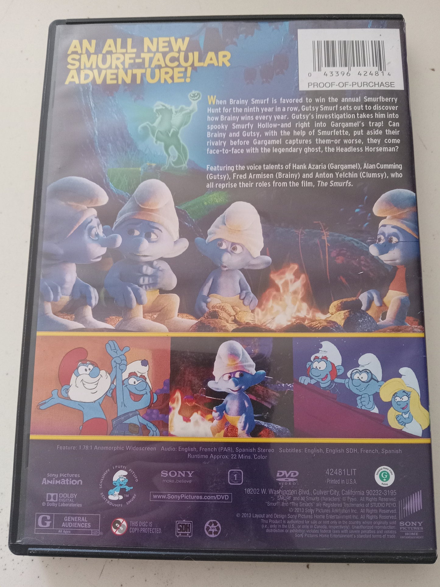 The Smurfs The Legend Of Smurfy Hollow, DVD Movie, Widescreen, Rated G, USED
