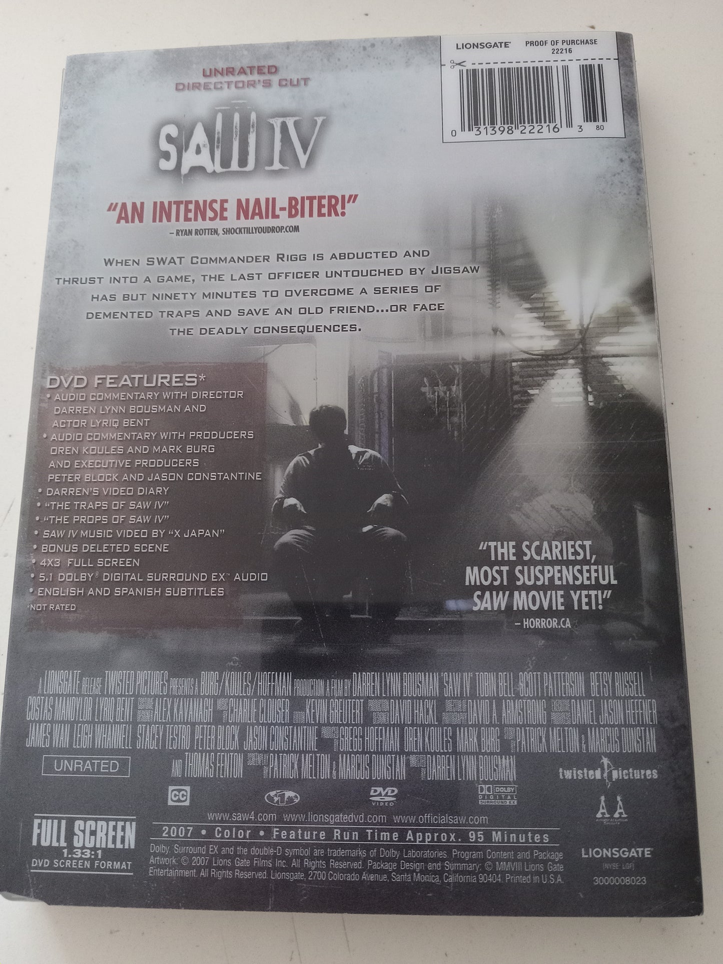 Saw IV (4), Its A Trap, Directors Cut, DVD Movie, Tobin Bell Fullscreen/Widescreen, Not Rated, USED