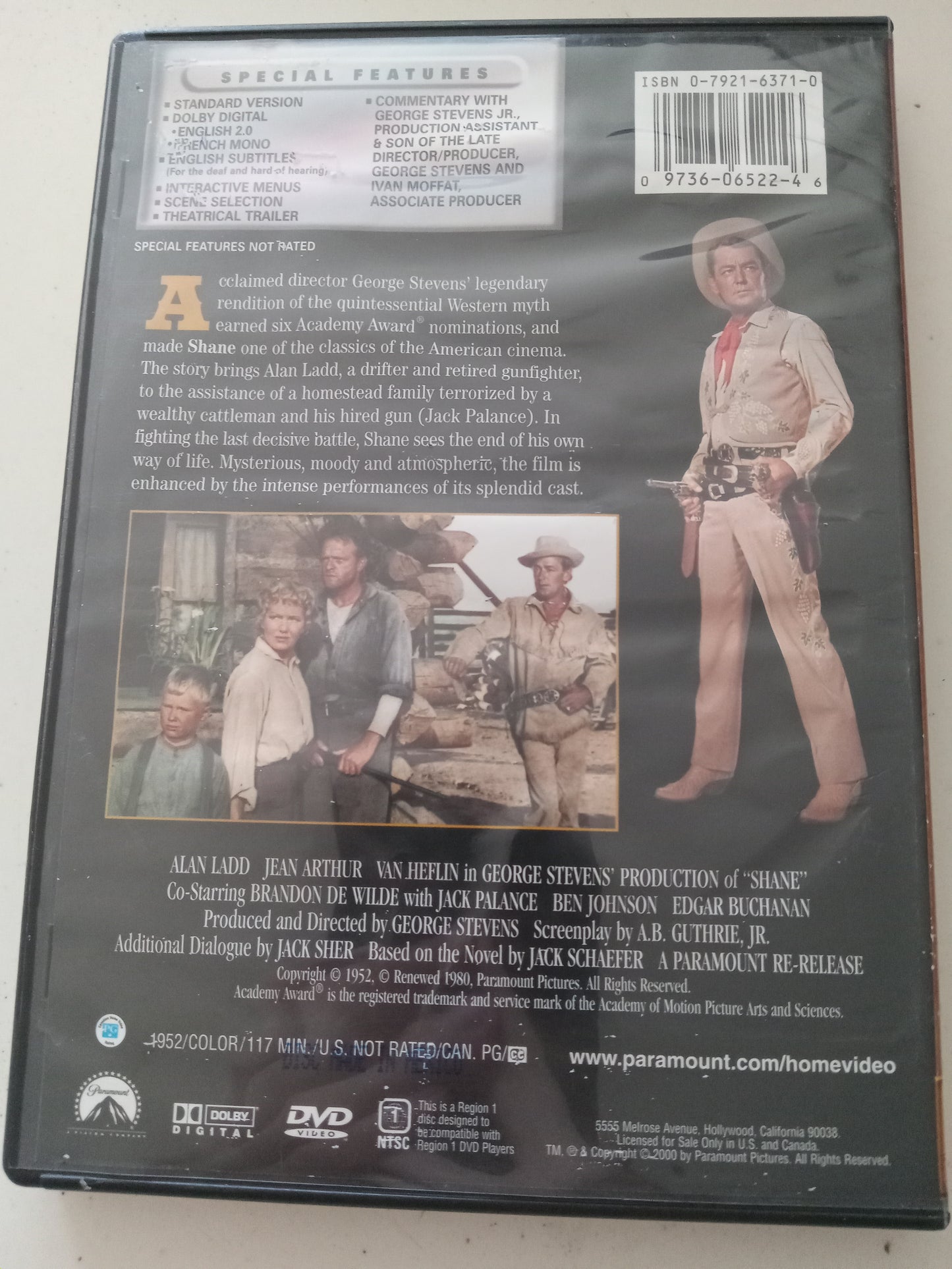Shane, DVD Movie, Alan Ladd Fullscreen, Not Rated, USED