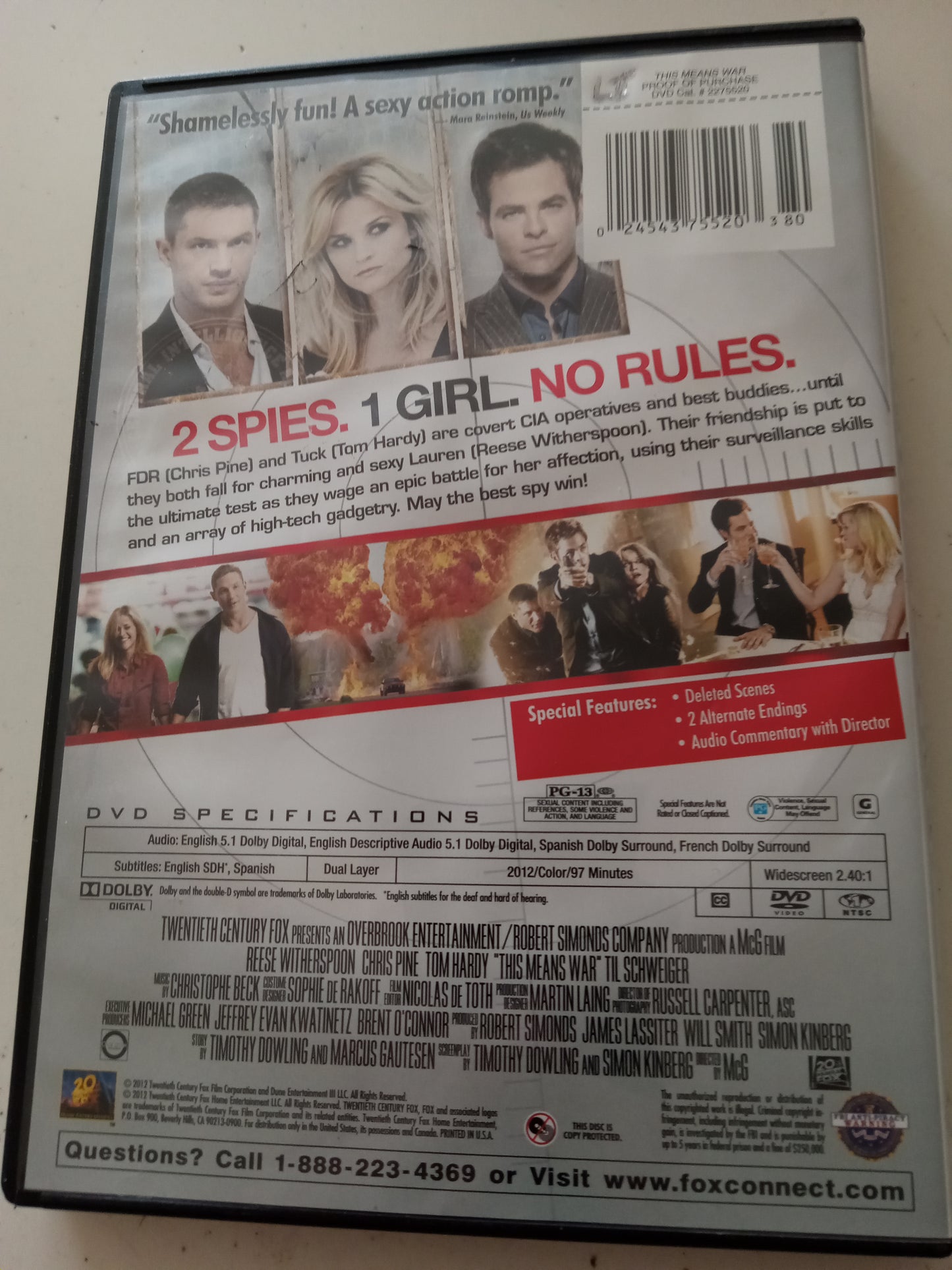 This Means War, DVD Movie, Reese Witherspoon Widescreen, Rated PG-13, USED