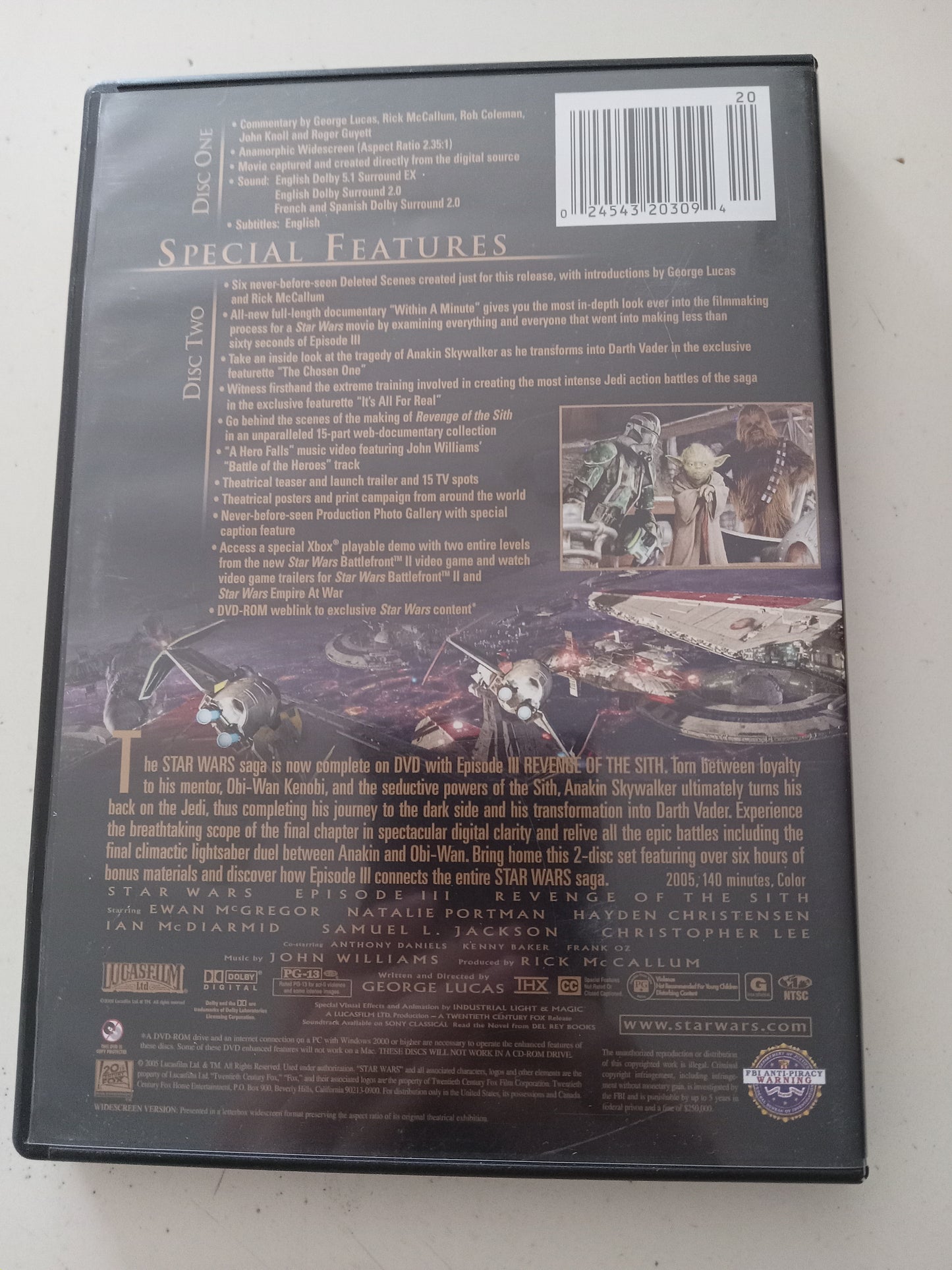 Star Wars III 3, Revenge Of The Sith, 2 Discs DVD Movie, Widescreen, Rated PG-13, USED