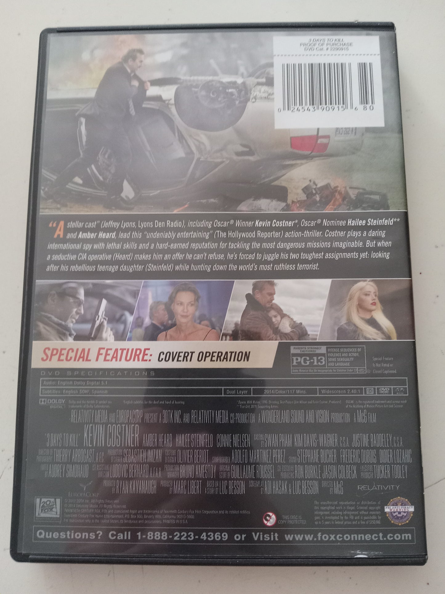 3 Three Days To Kill, DVD Movie, Widescreen, Rated PG-13, USED