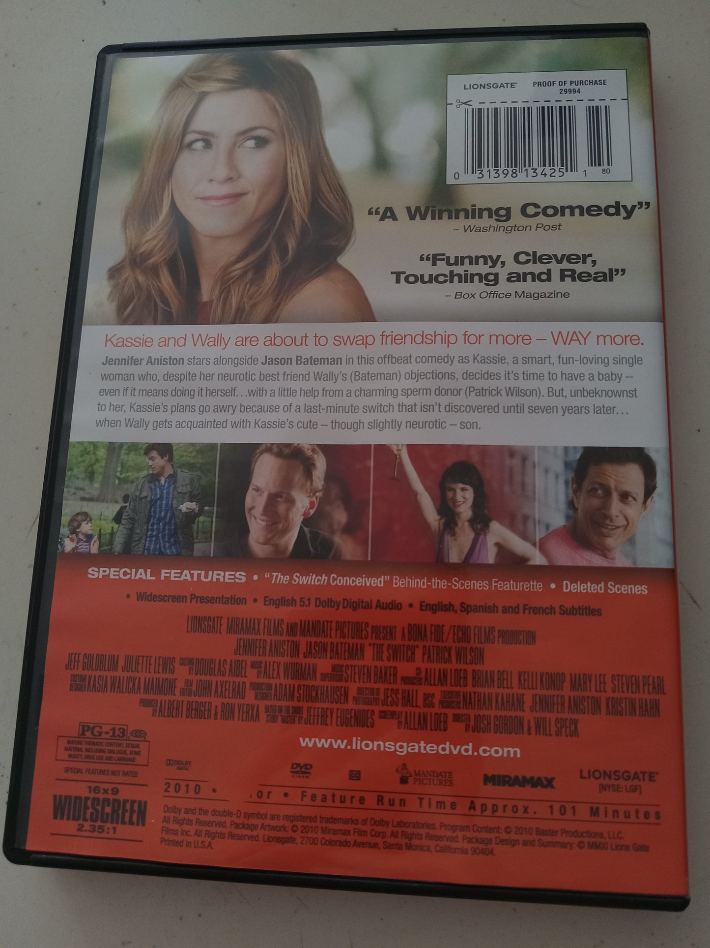 The Switch, DVD Movie, Jennifer Aniston Widescreen, Rated PG-13, USED