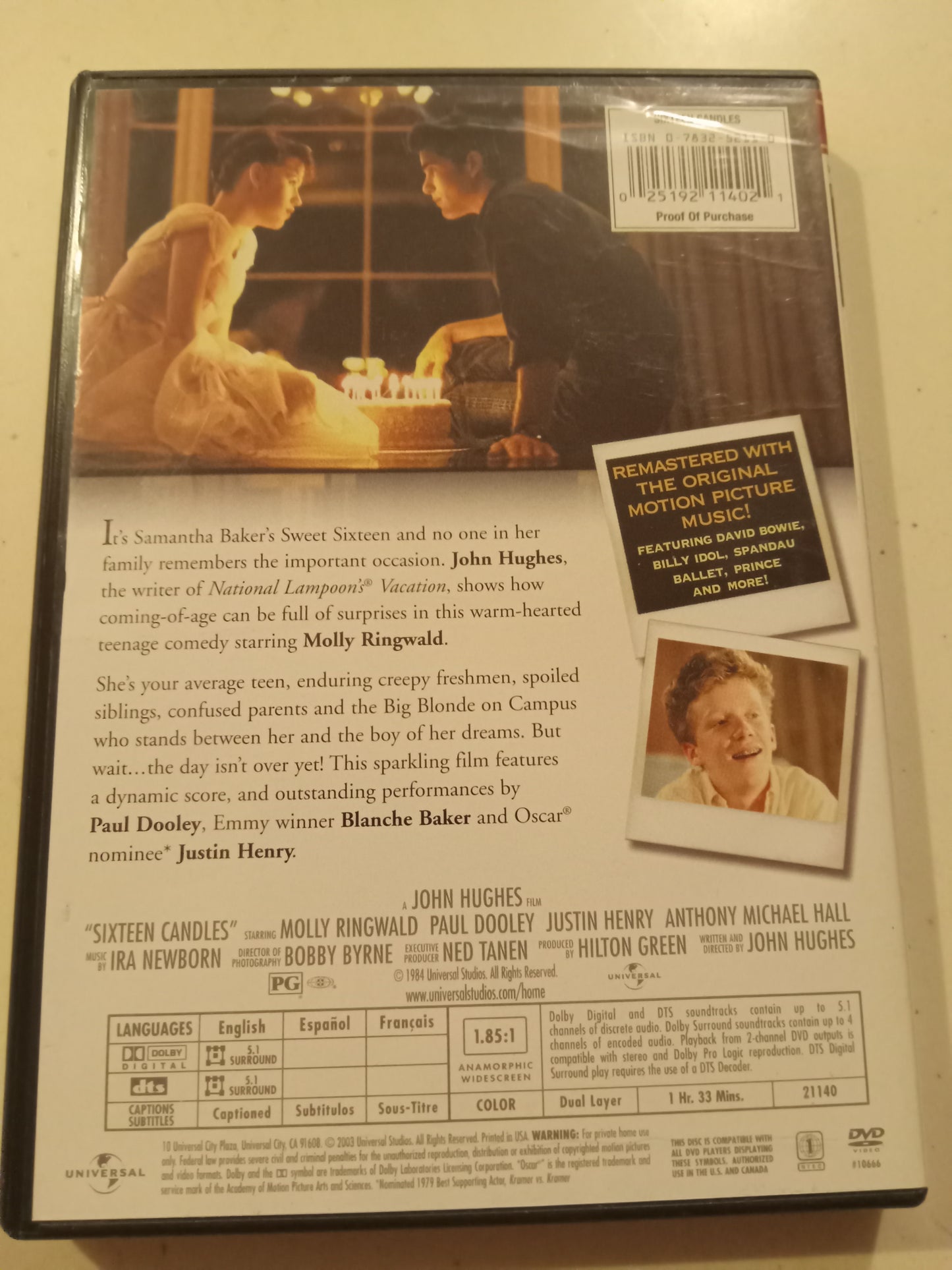 Sixteen 16 Candles, DVD Movie, Molly Ringwald Widescreen, Rated PG, USED