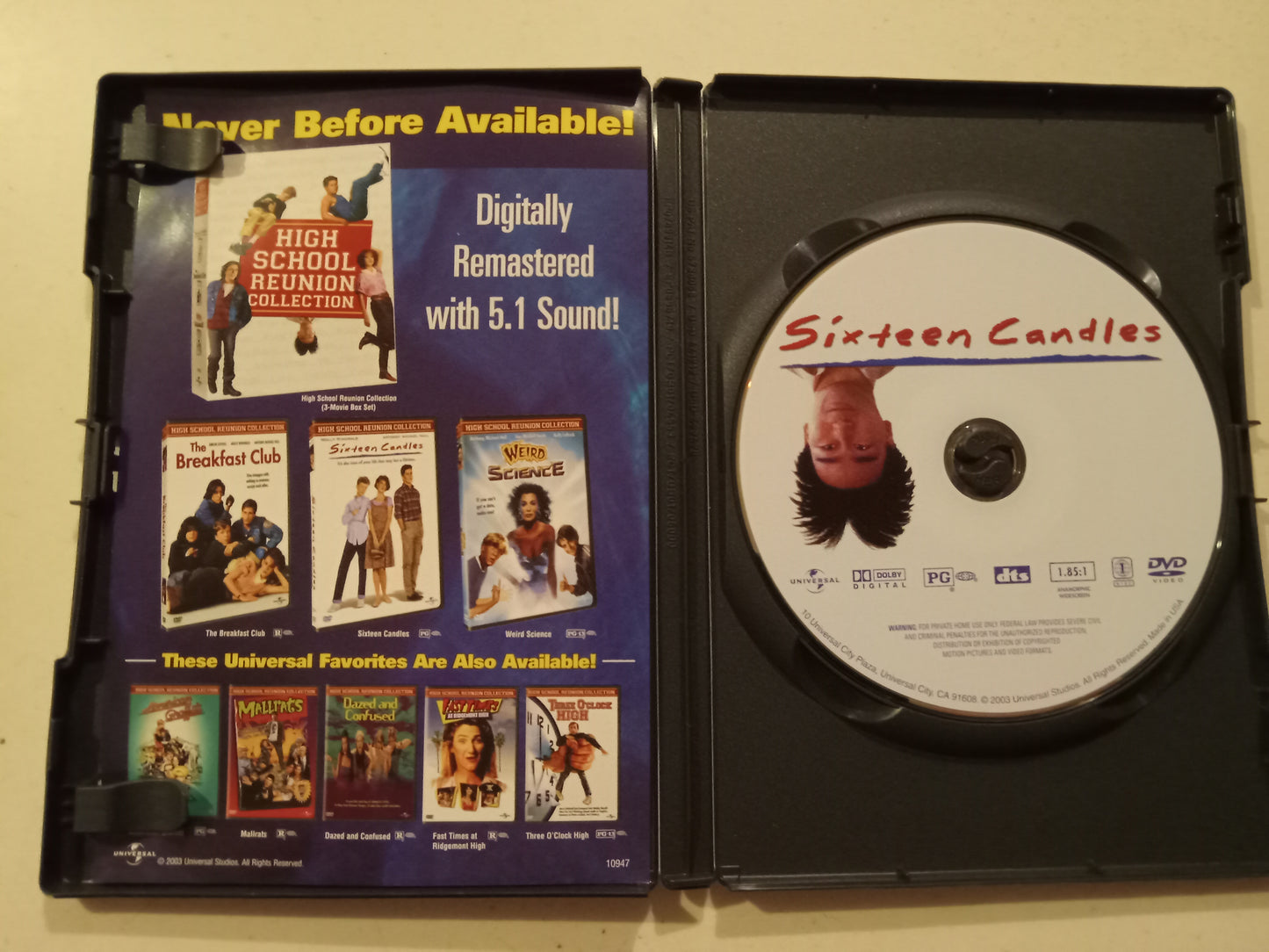 Sixteen 16 Candles, DVD Movie, Molly Ringwald Widescreen, Rated PG, USED