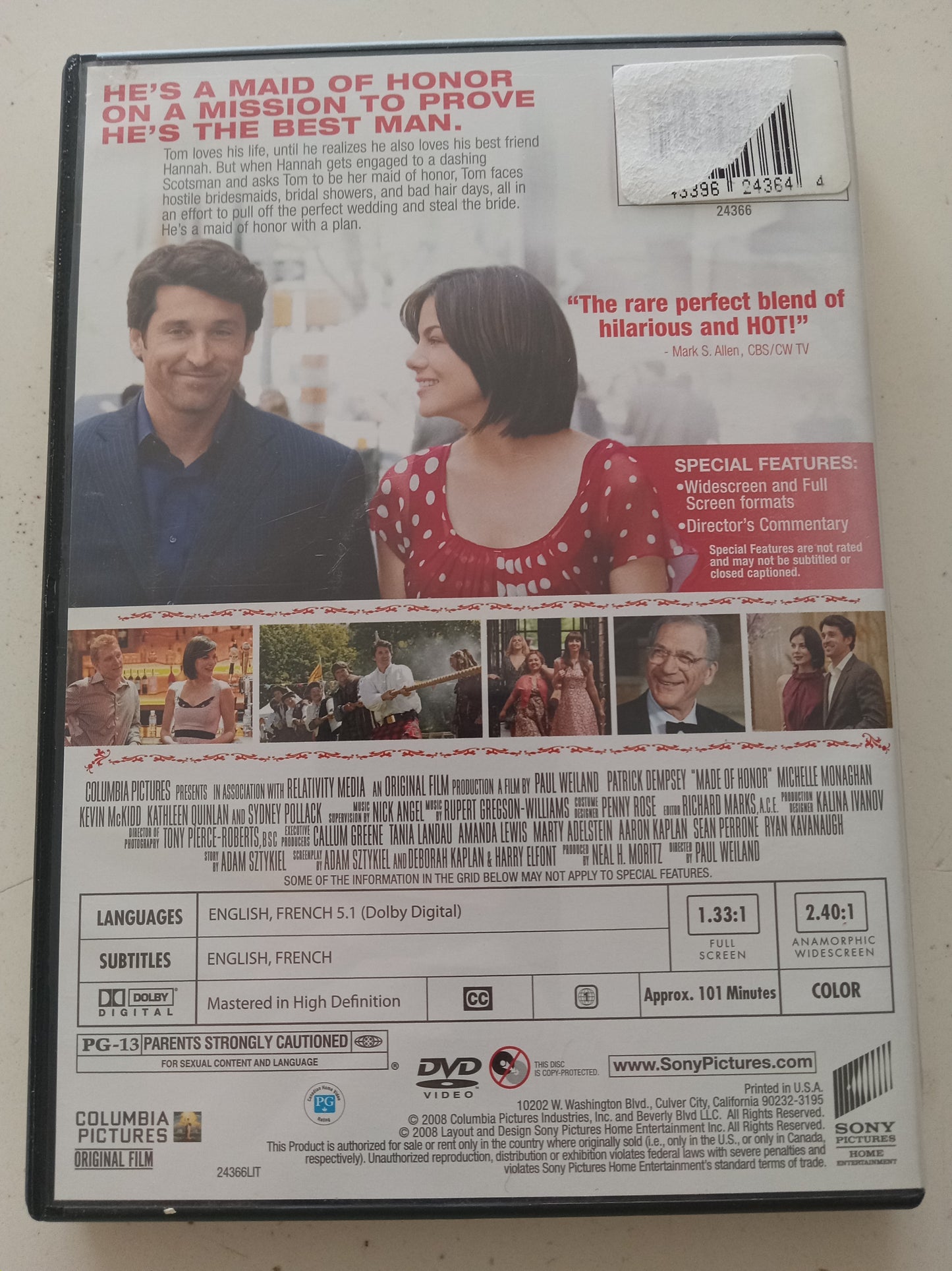 Made Of Honor, DVD Movie, Patrick Dempsey Widescreen & Fullscreen, Rated PG-13, NEW/USED
