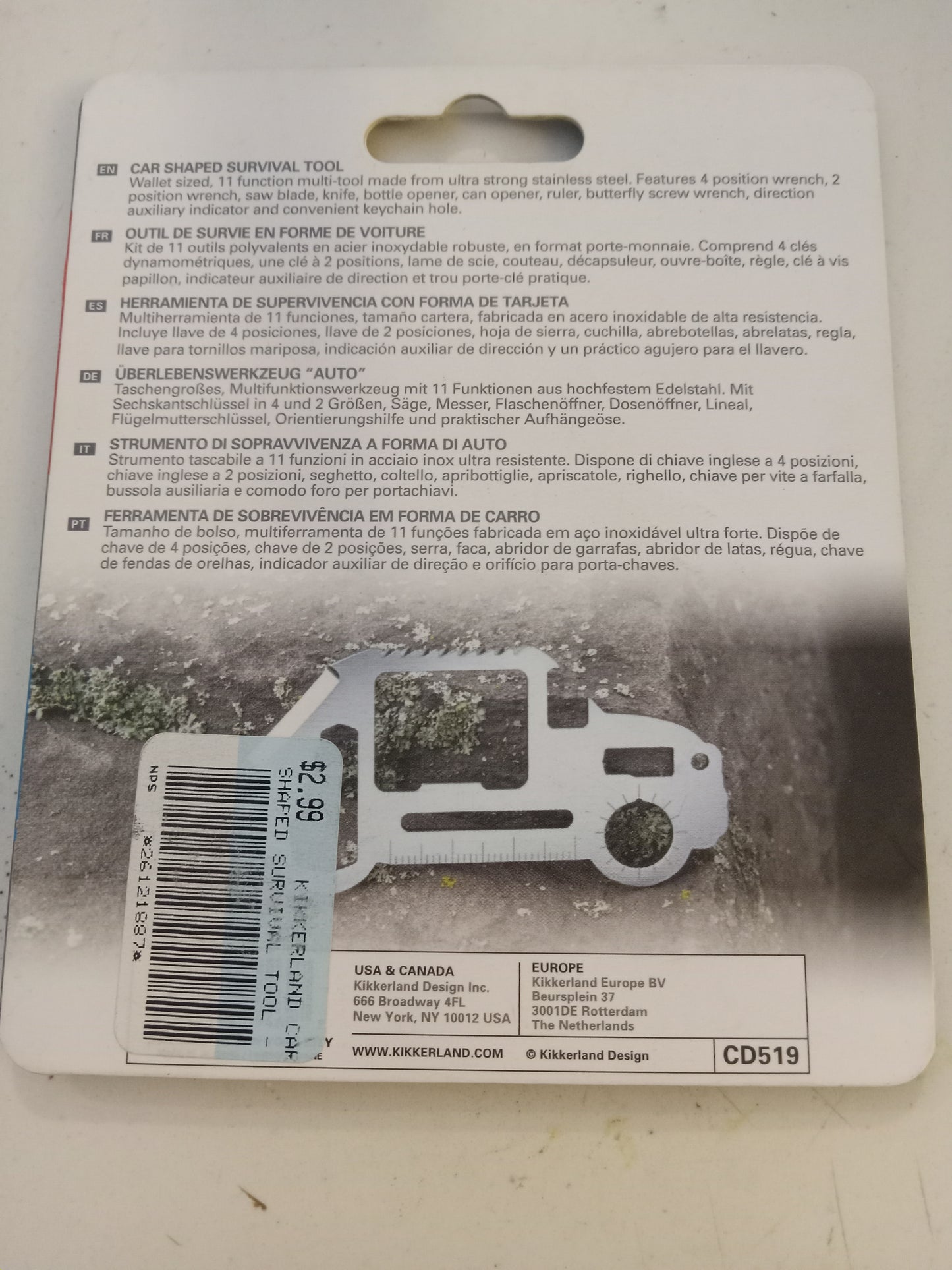 Kikkerland Survival Multi-Function Tool Stainless Steel 11 Functions, NEW