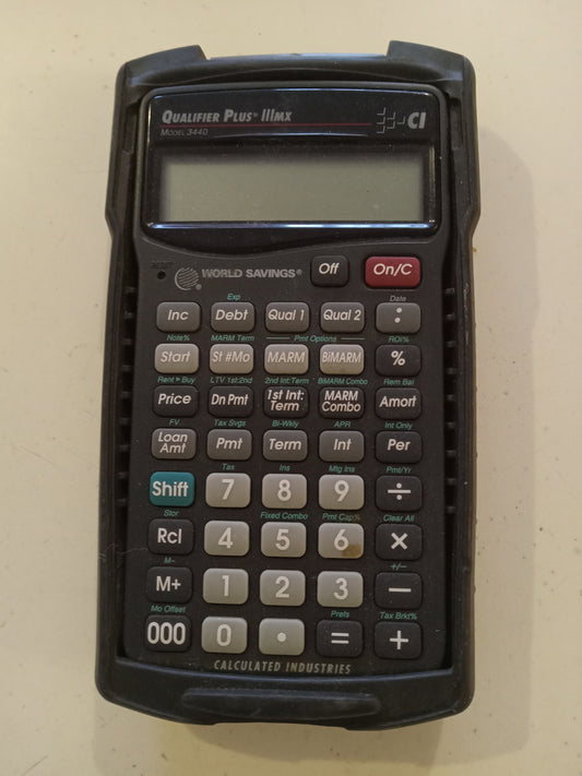 Financial Calculator, Calculated Industries CI, Qualifier Plus IIIMX Model 3440, World Savings, +Armadillo Gear Case, USED