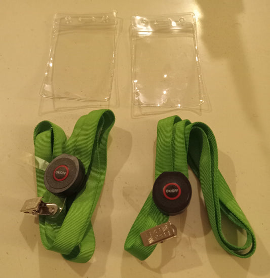 Green LED Light Up Lanyards (2), 3 Light Settings, + Clear ID Holders Sleeves, NEW