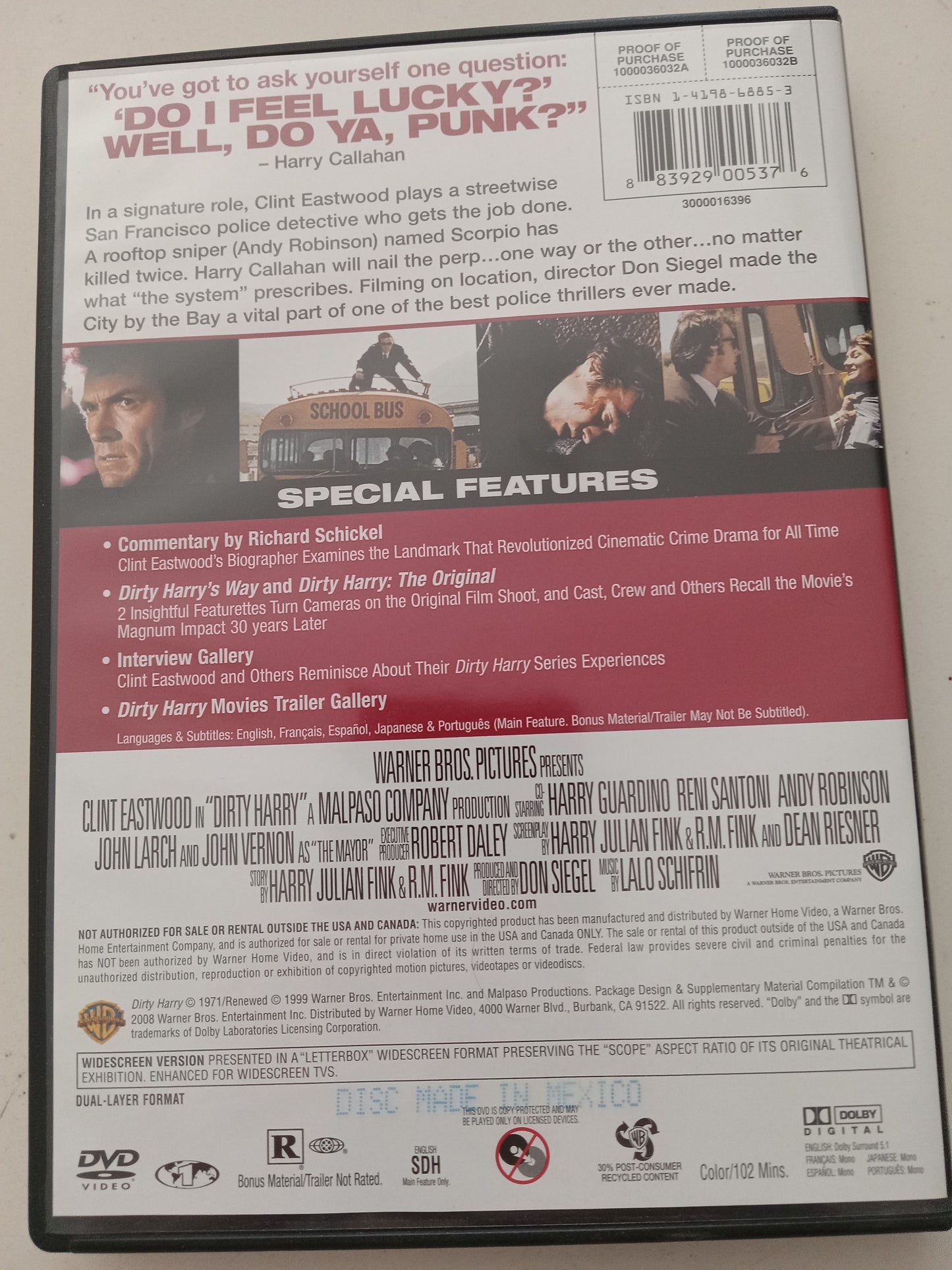 Dirty Harry, Deluxe Edition, DVD Movie, Widescreen, Rated R, USED