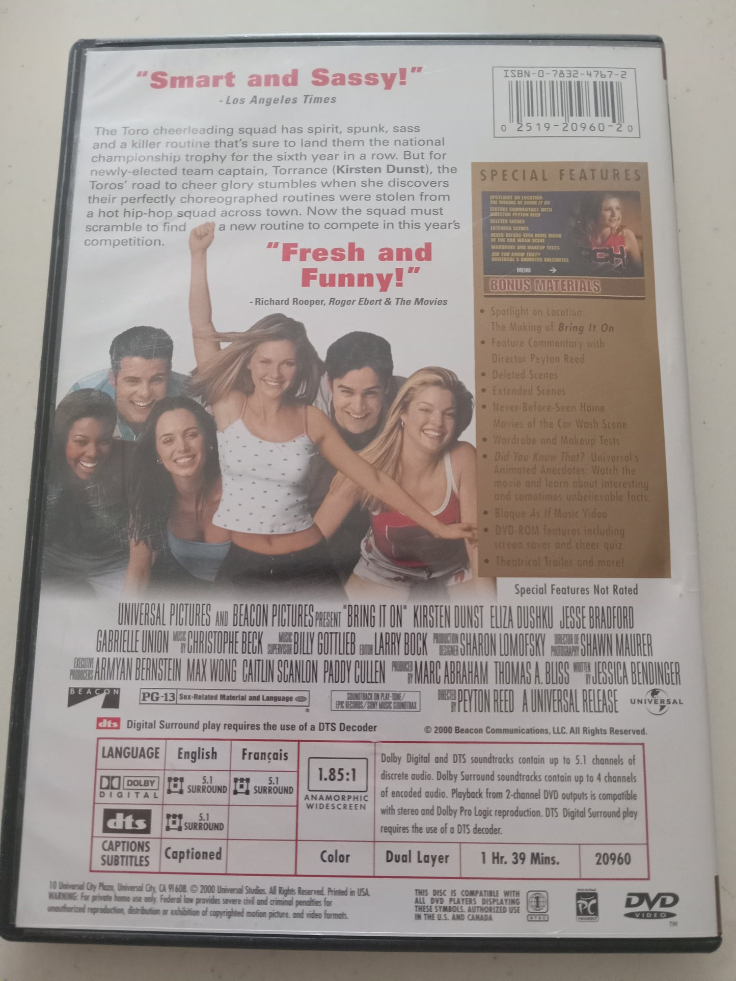 Bring It On, Collector's Ed. DVD Movie, Kirsten Dunst Widescreen, Rated PG-13, USED