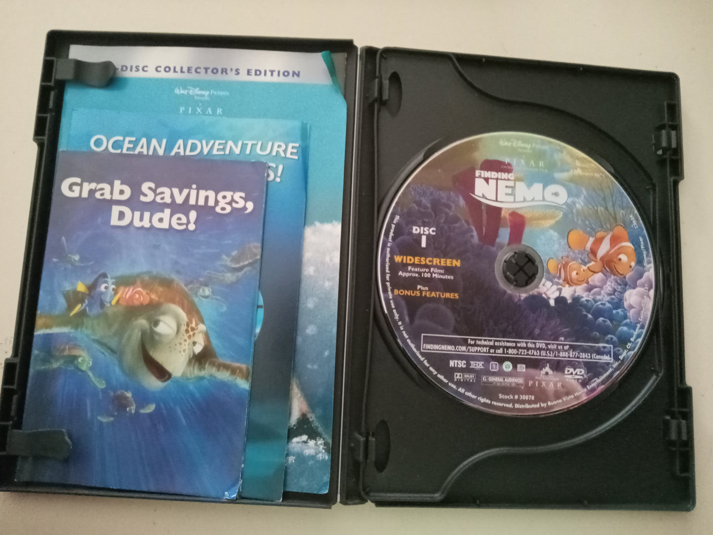Finding Nemo, Disney Pixar Animation 2 Discs Collector's Ed, DVD Movie, Widescreen/Fullscreen, Rated G, USED