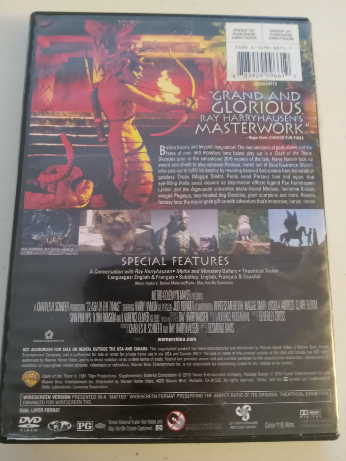 Clash Of The Titans, DVD Movie, Harry Hamlin Widescreen, Rated PG, USED